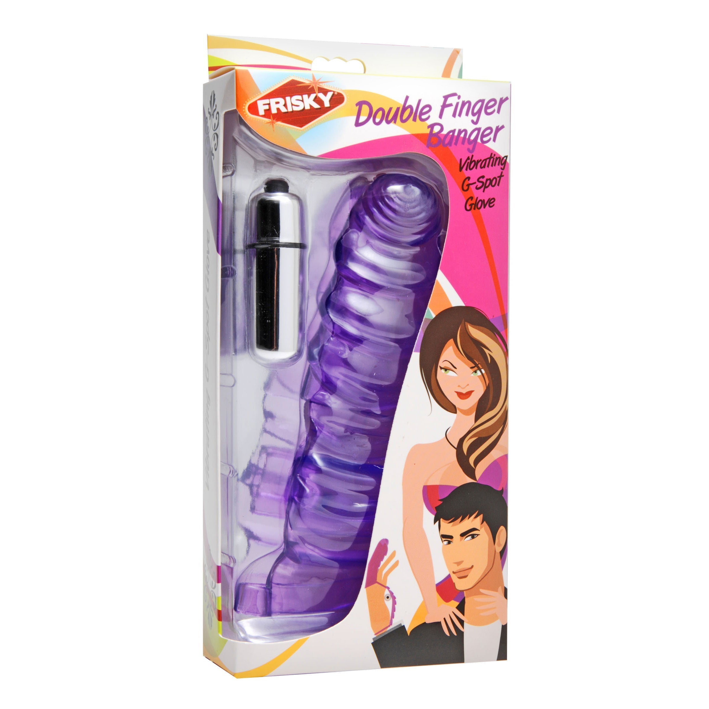 The Double Finger Banger Vibrating G-spot Glove in its original packaging