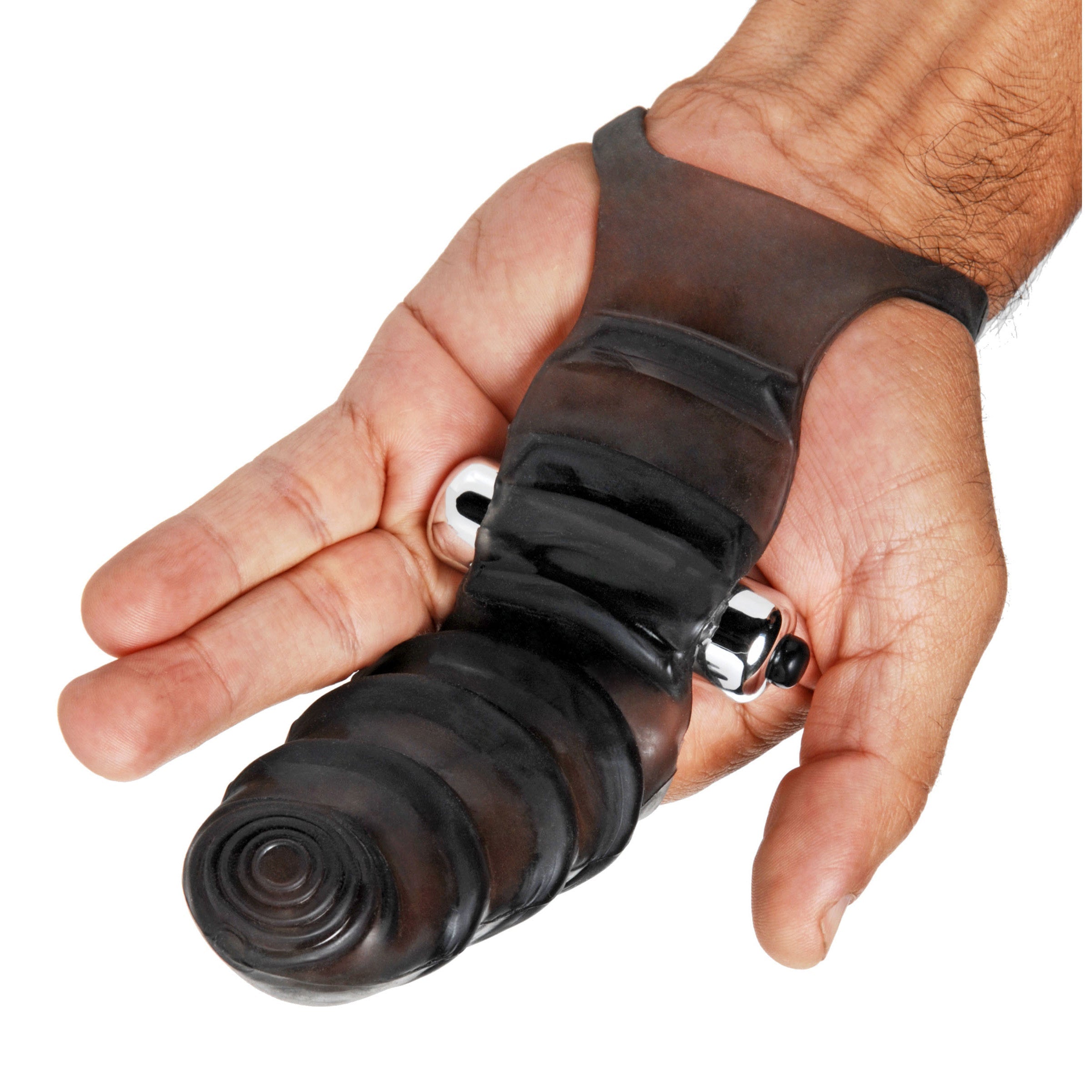 Person demonstrating how to wear the Bang Bang G-spot Vibrating Finger Glove