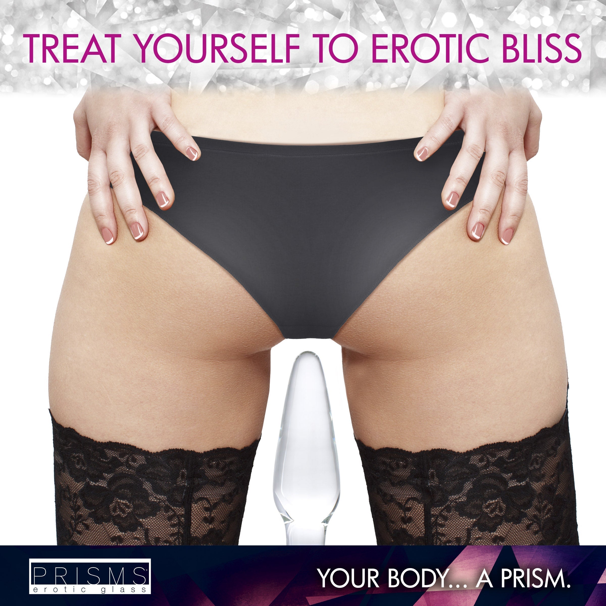 Advertisement for Dosha's 3-piece glass anal plug set for intimate enjoyment