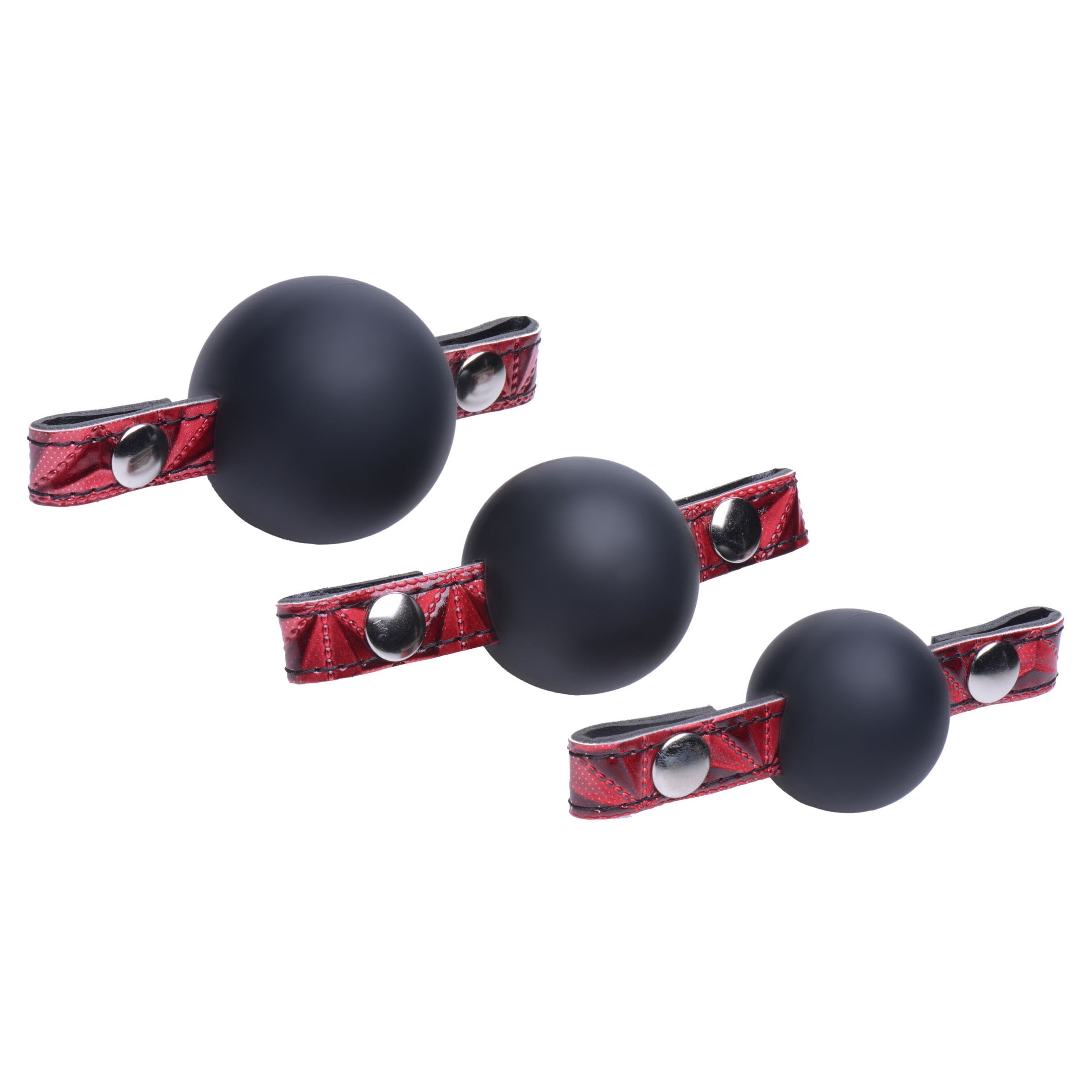 Set of silicone ball gags with interchangeable sizes and metal studs