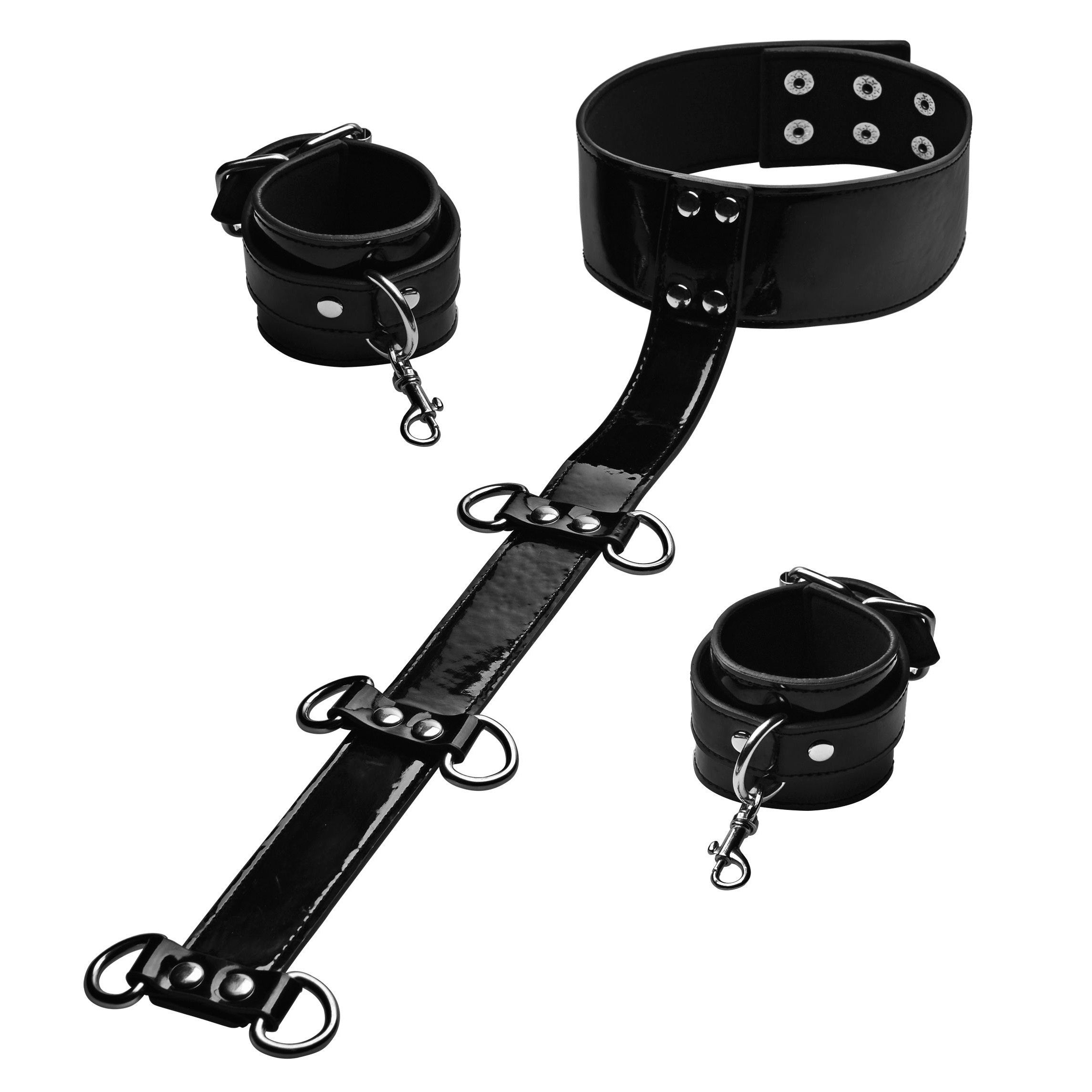 Close-up of the Bound Around Neck to Wrist Restraints with cuffs and connecting leash