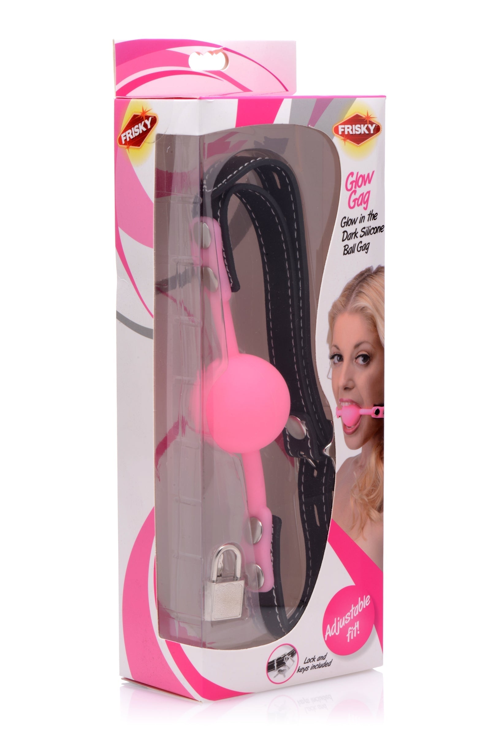 Glow Gag product packaging displaying the glow-in-the-dark silicone ball gag with a black strap