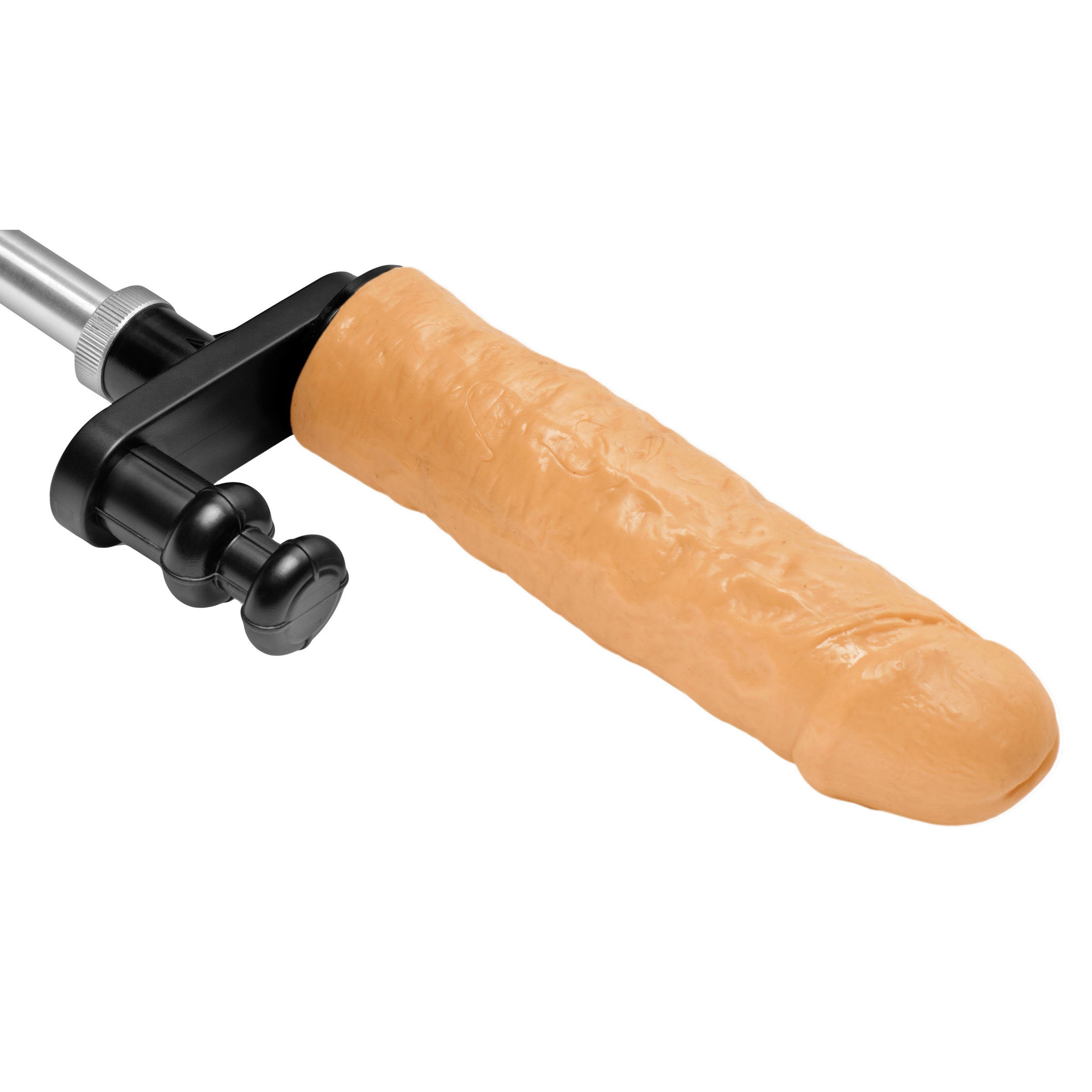 Orange dildo attachment with black grip for sex machine