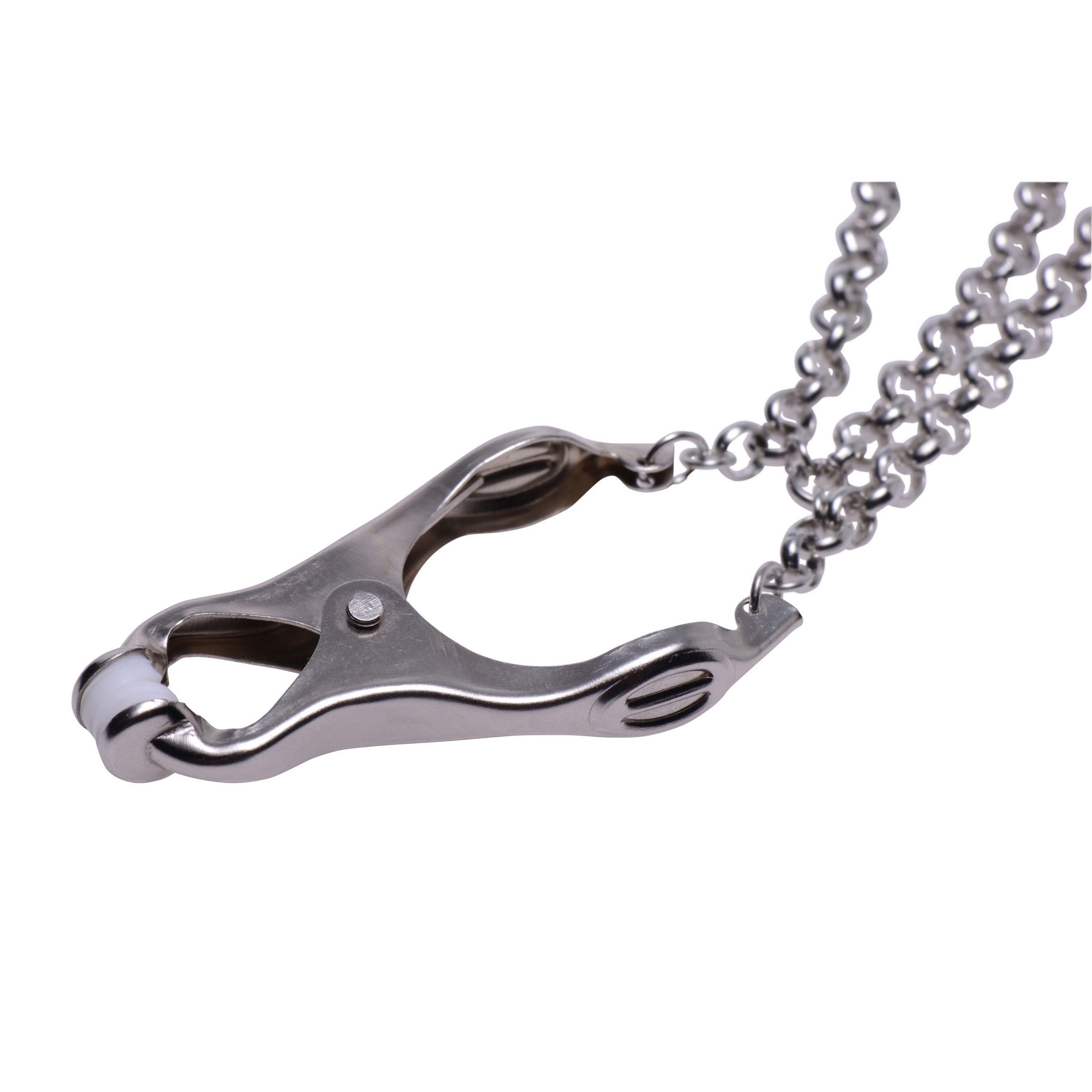 Triple chain nipple clamps with metallic grips