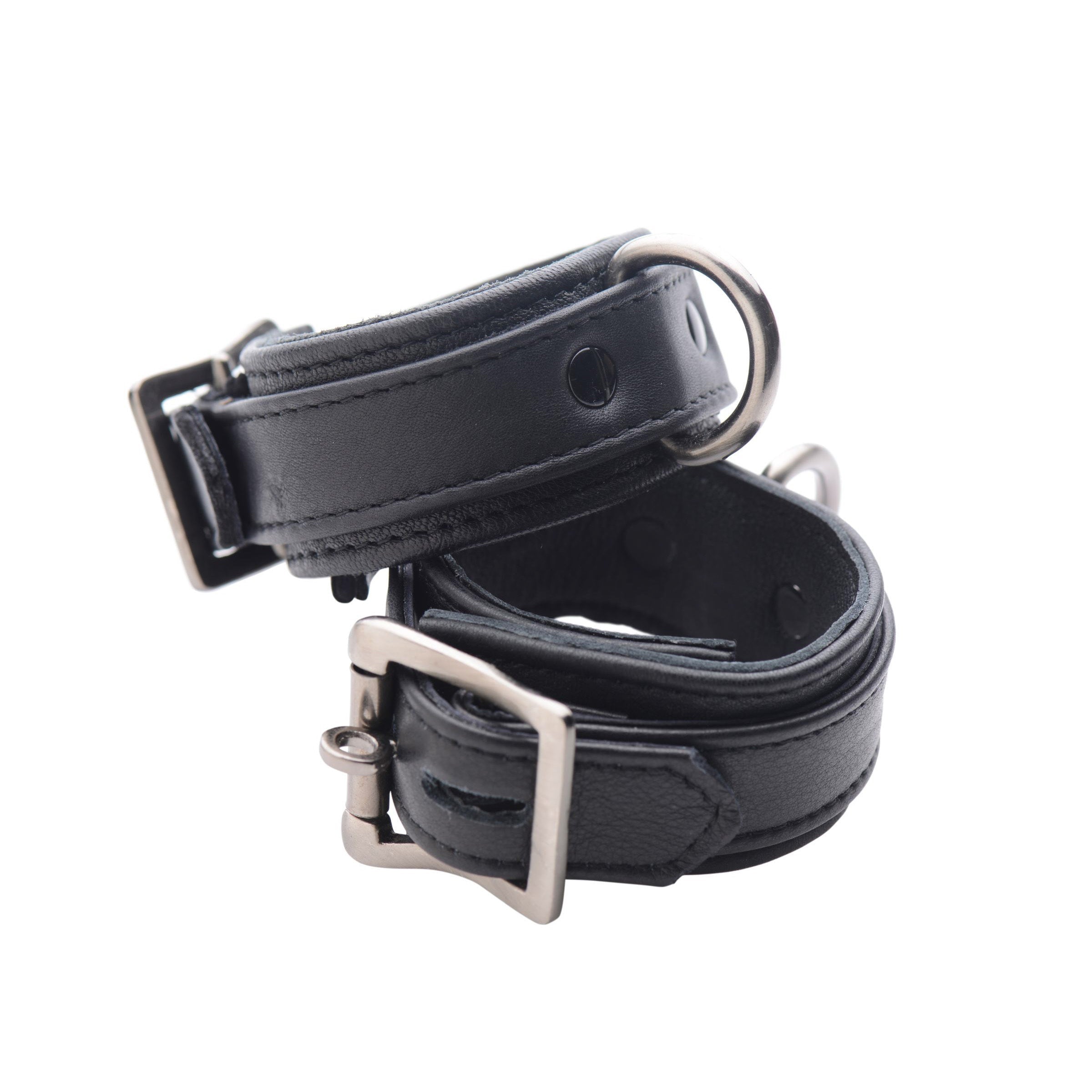 Pair of Strict Leather Luxury Locking Wrist Cuffs with metal hardware