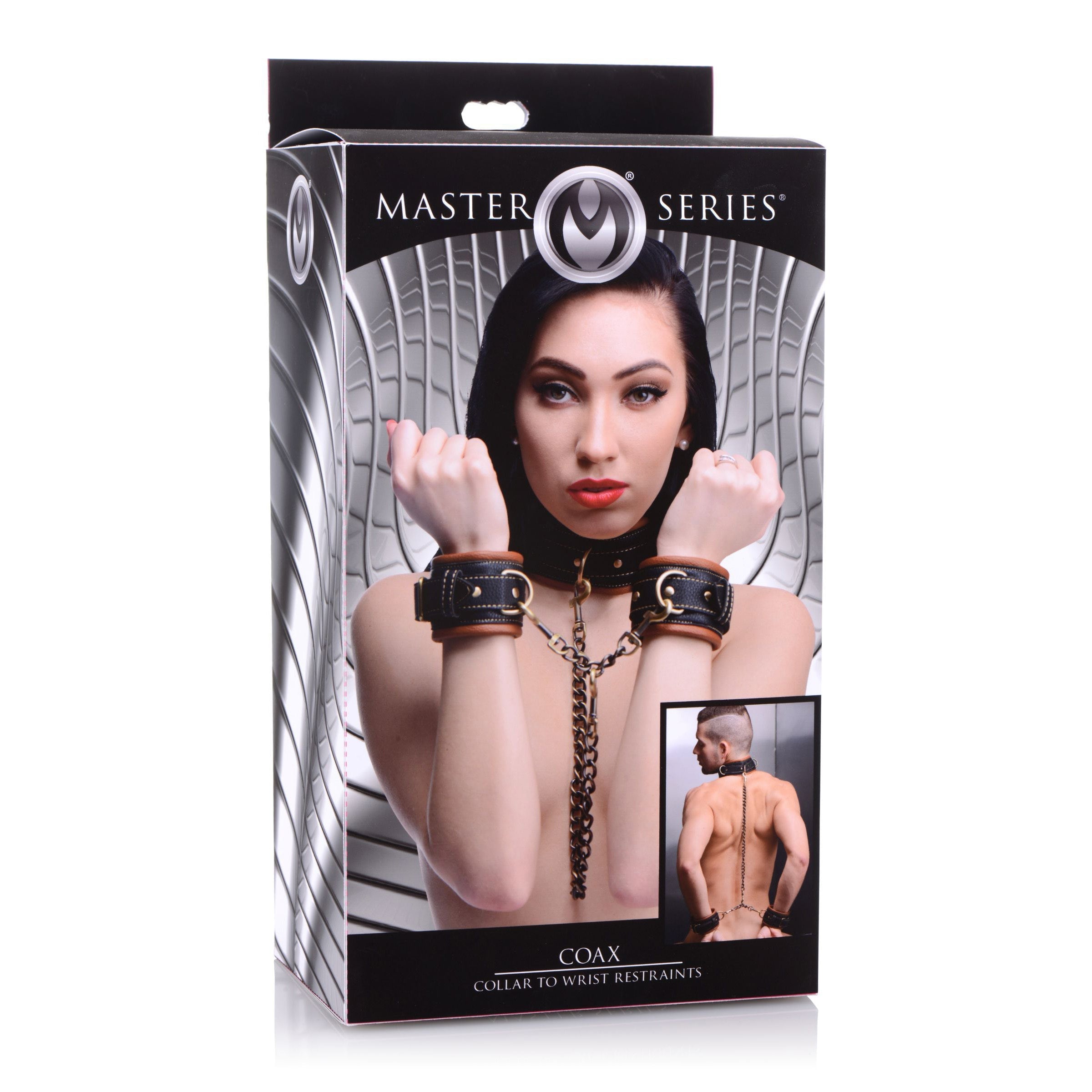 Master Series branded leather wrist restraints