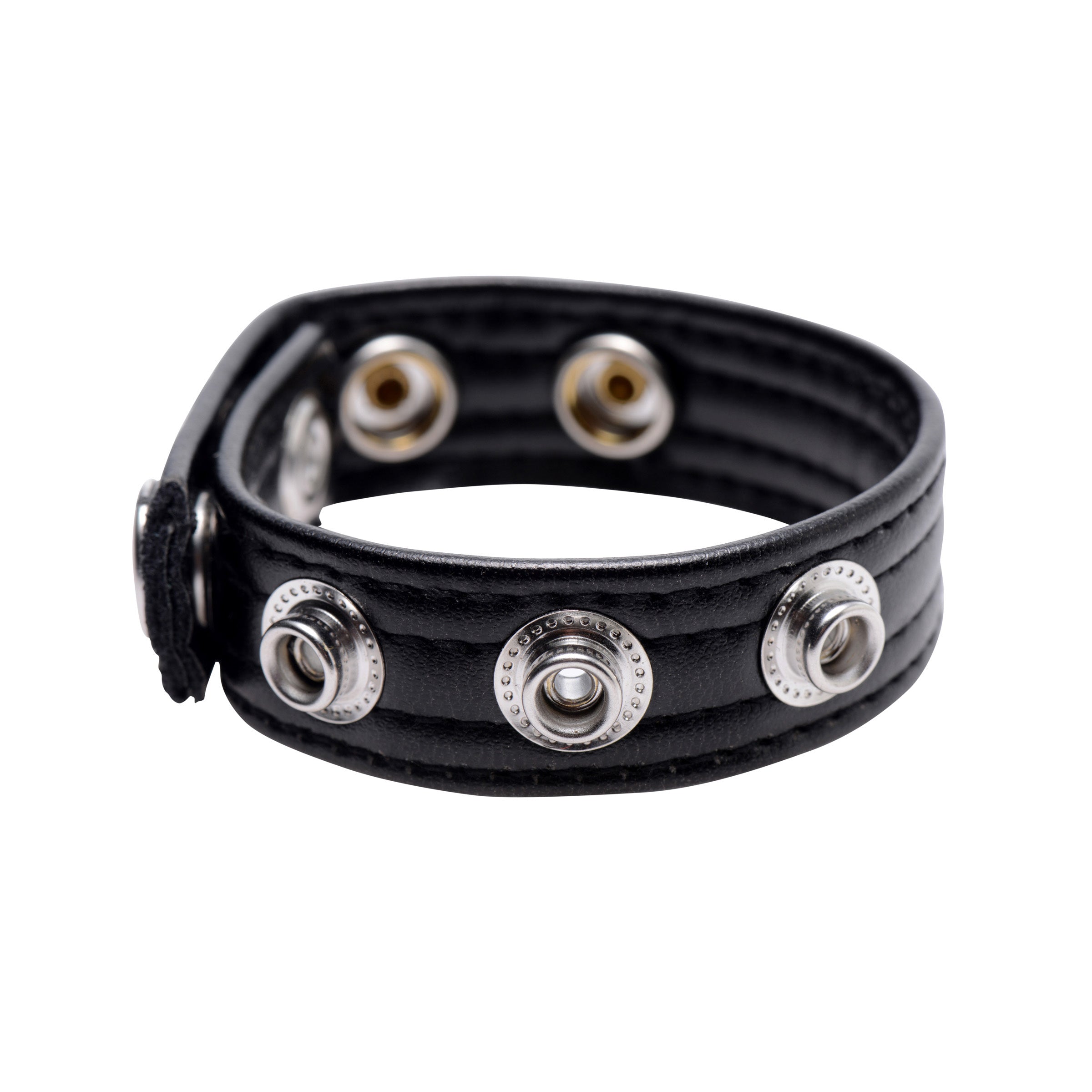 Black Speed Snap Cock Ring with metal snaps for adjustable fit