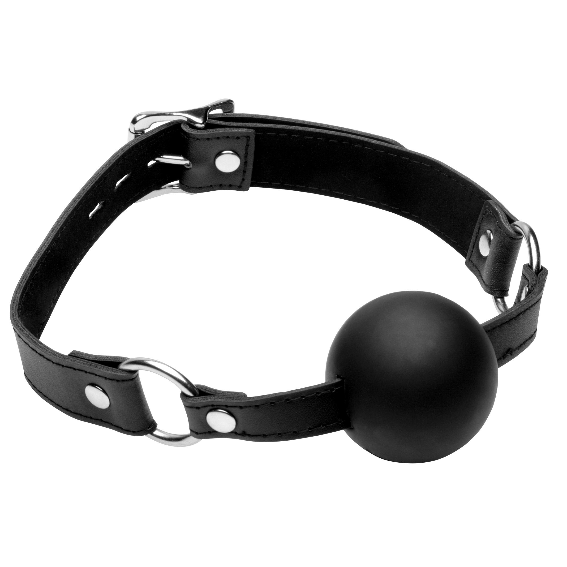 Extra-large black silicone ball gag with adjustable strap