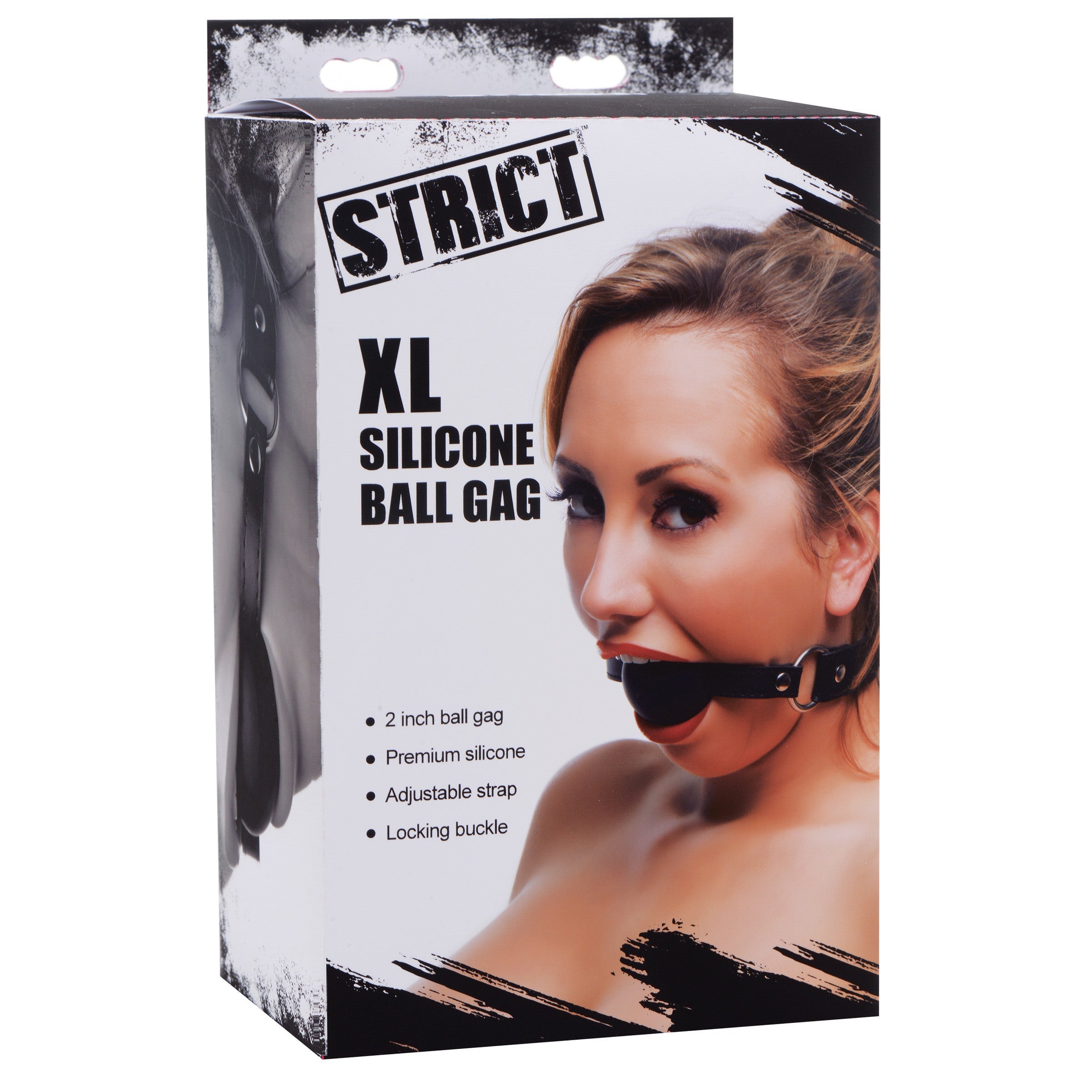 Packaging of the XL 2-inch silicone ball gag