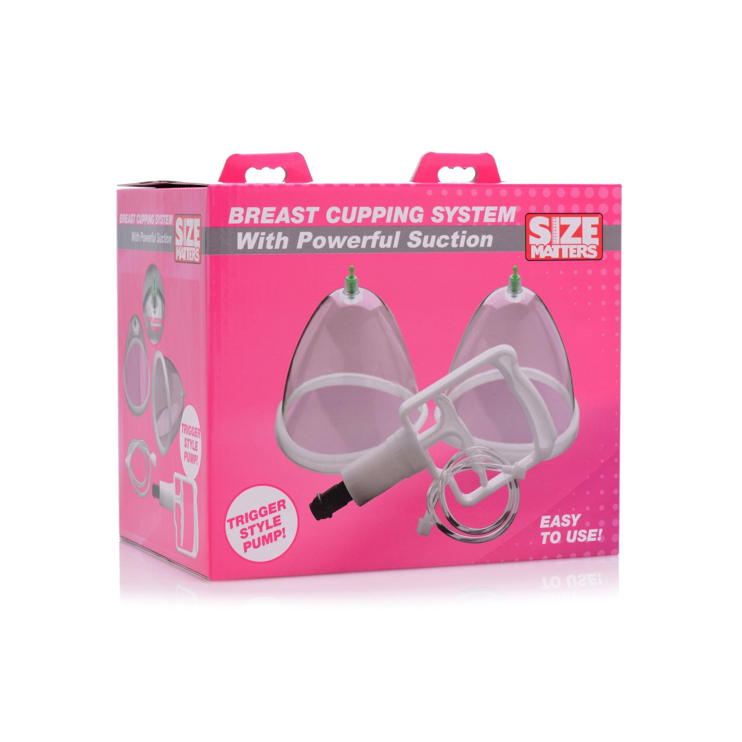 Breast cupping system packaged in an attractive pink box