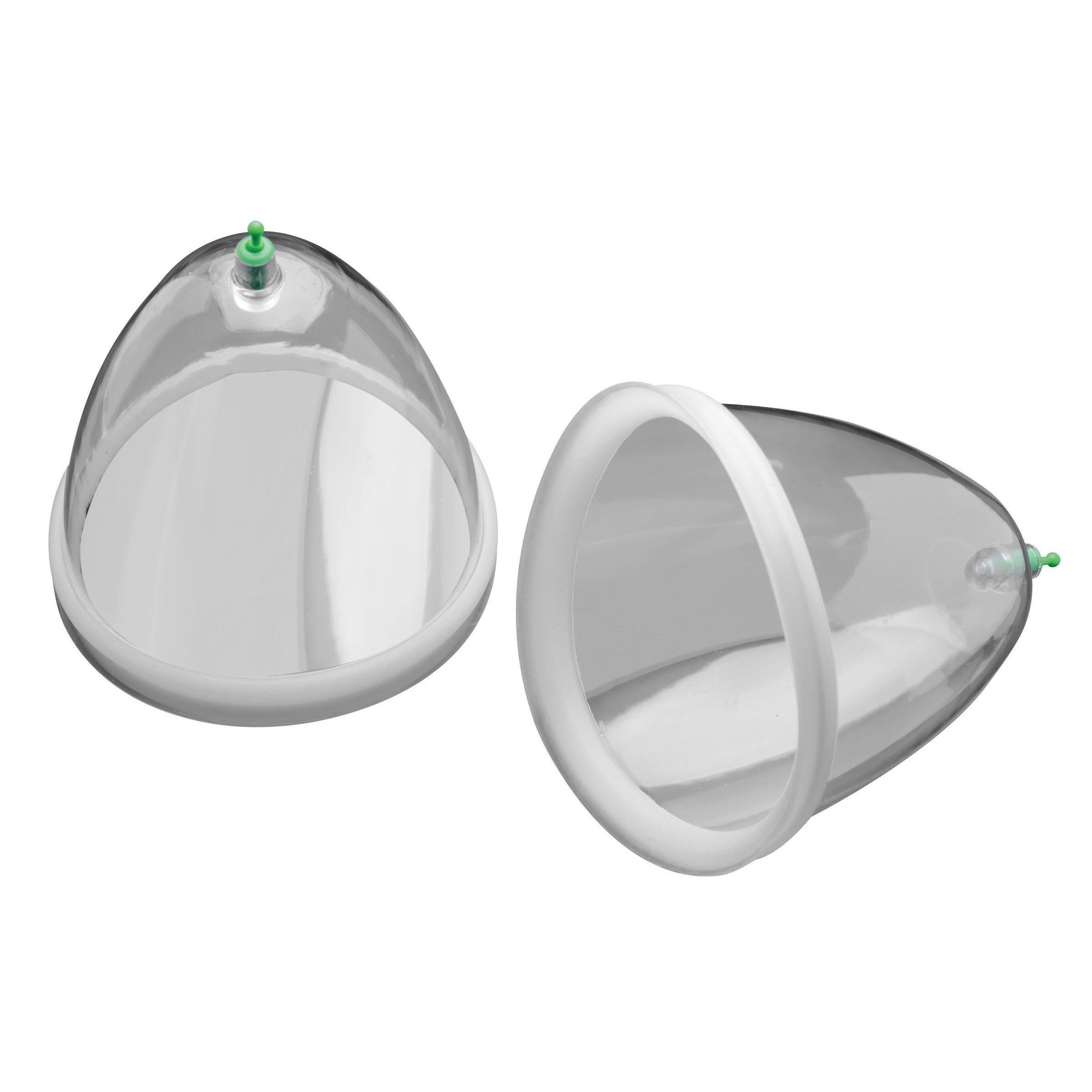 Pair of transparent breast cups designed for cupping therapy