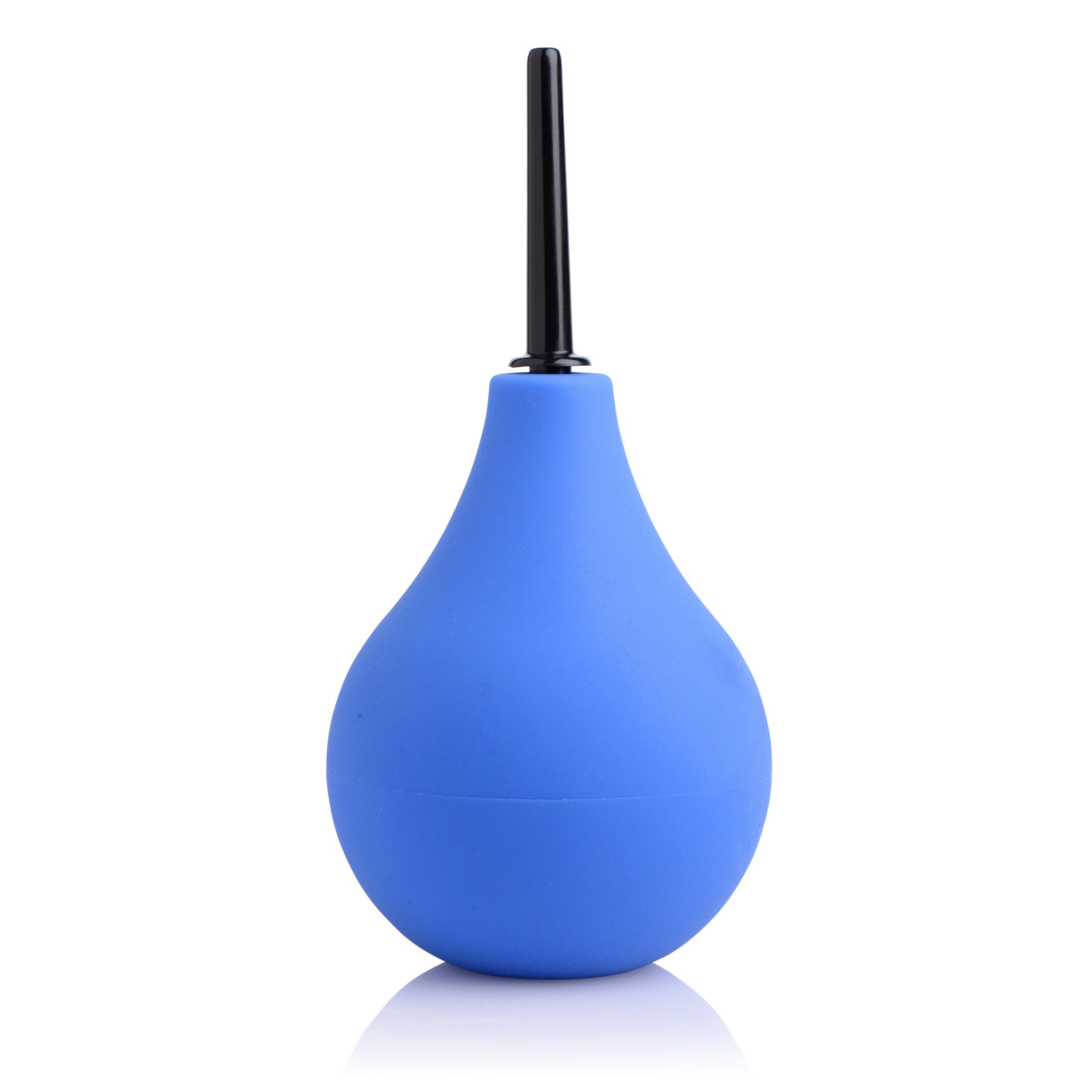 Close-up of the Premium One-way Valve Anal Douche with blue bulb and black nozzle