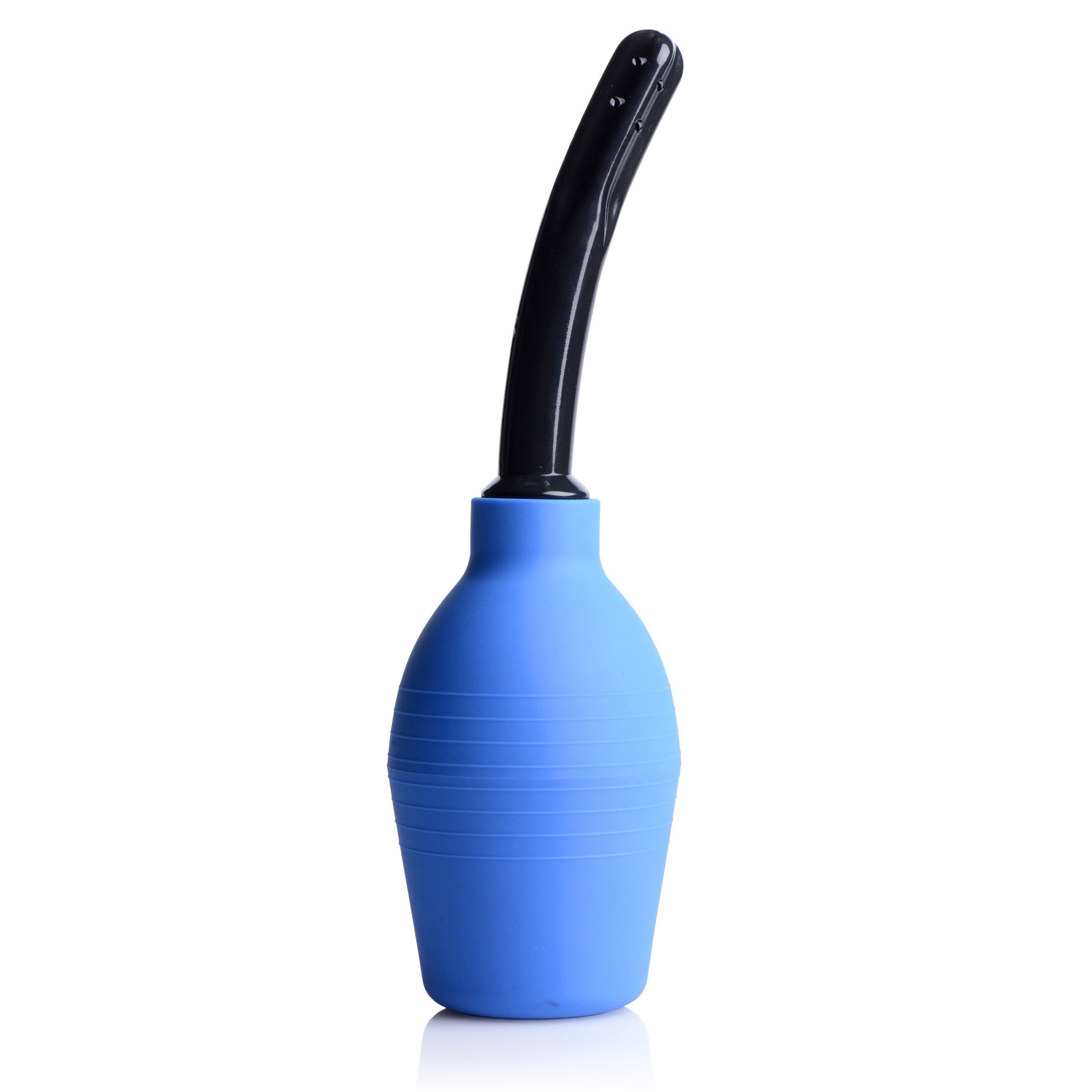 Top angle view of the Premium One-way Valve Enema Douche with blue container