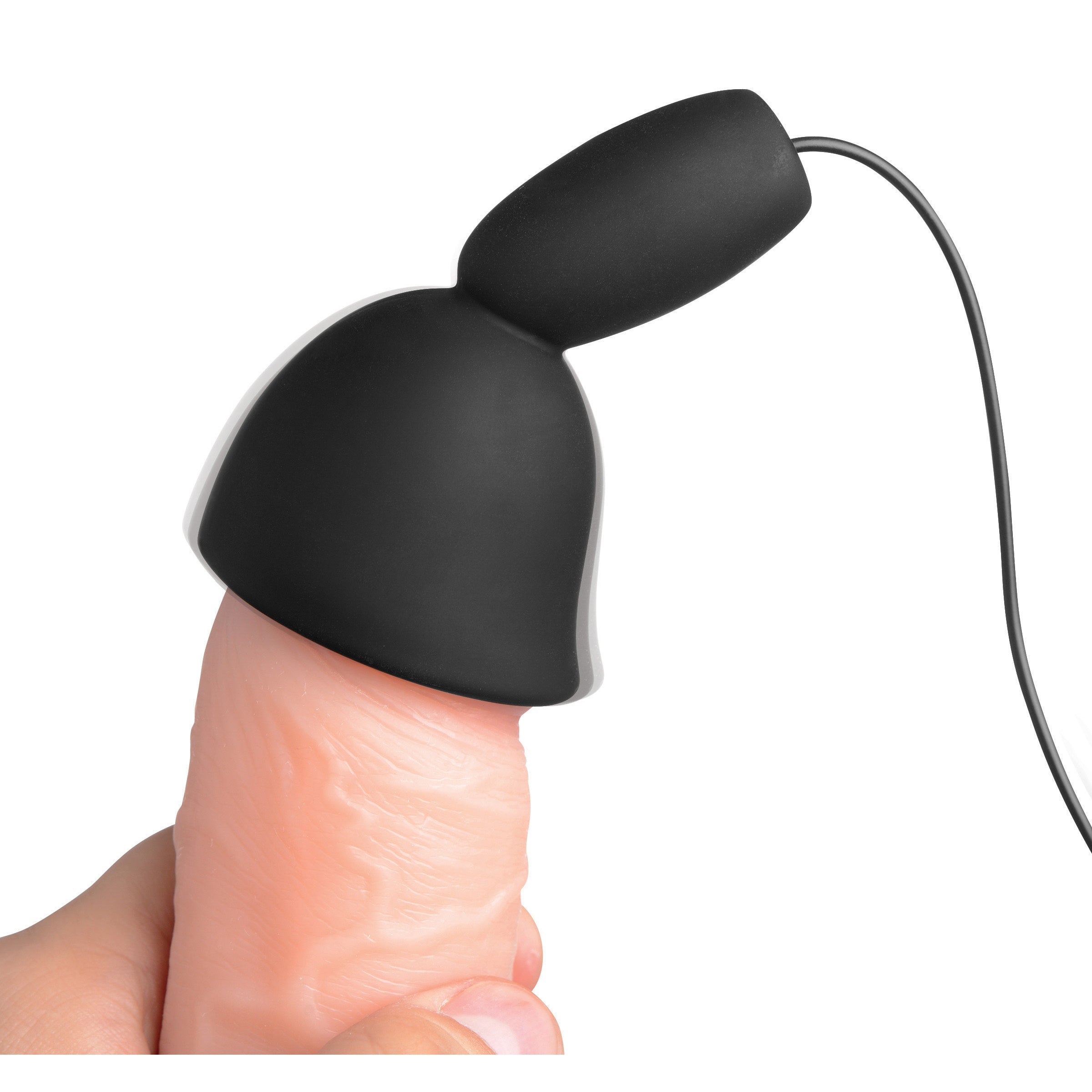 Close-up of the Deluxe 10 Mode Silicone Penis Head Teaser held in hand