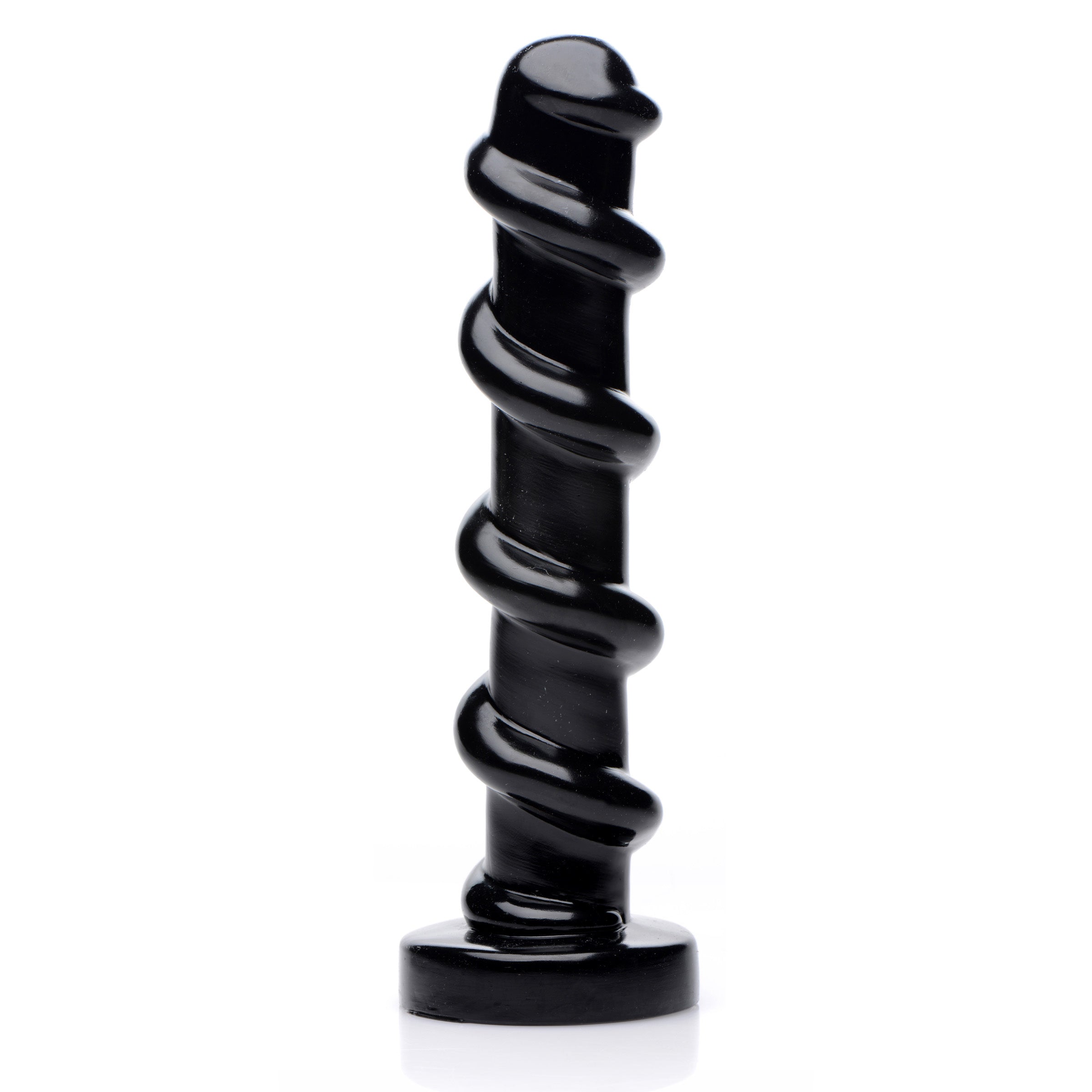 The Mighty Screw 9.5 Inch Dildo featuring a spiral design along the shaft