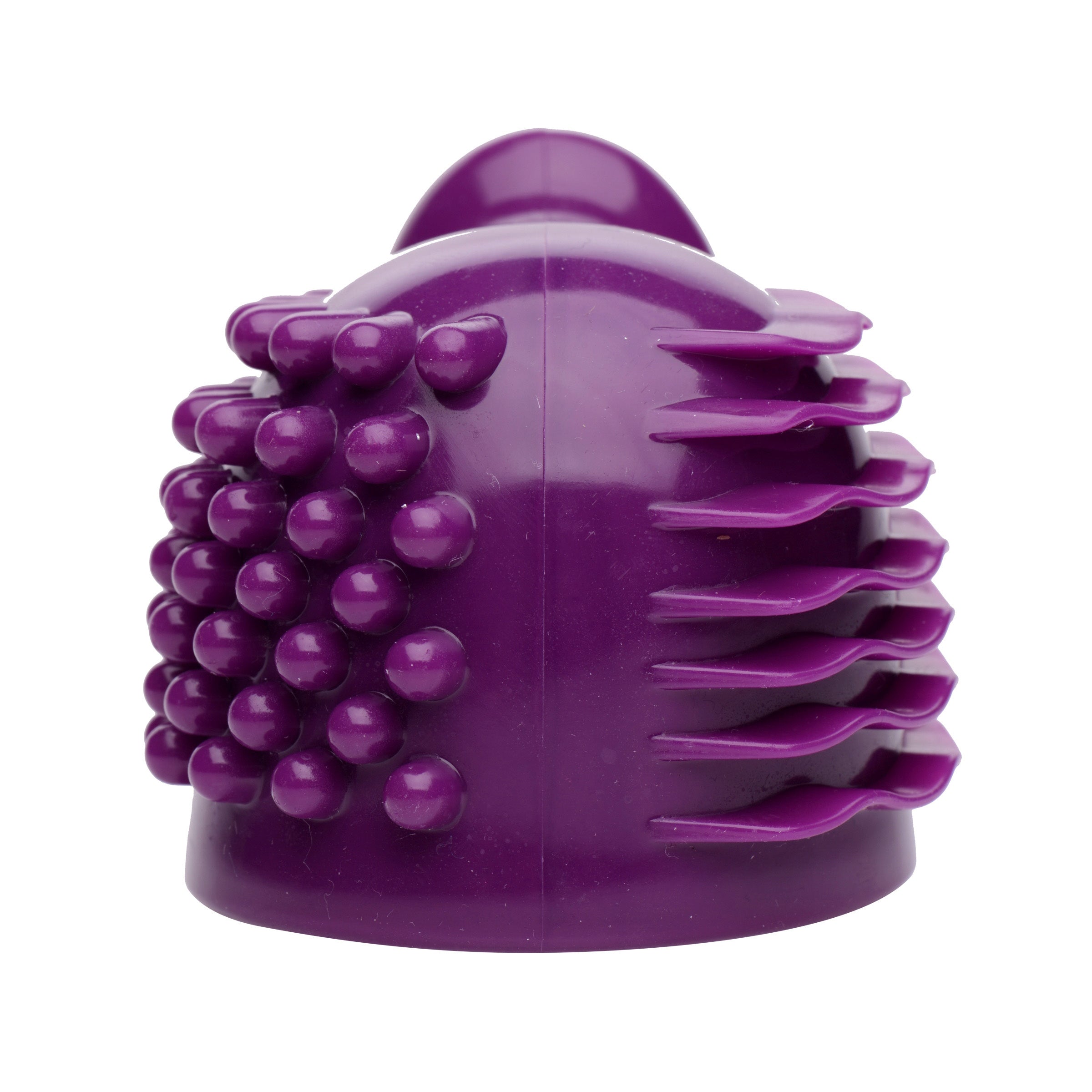 Close-up of the purple silicone wand attachment with nodules for massage