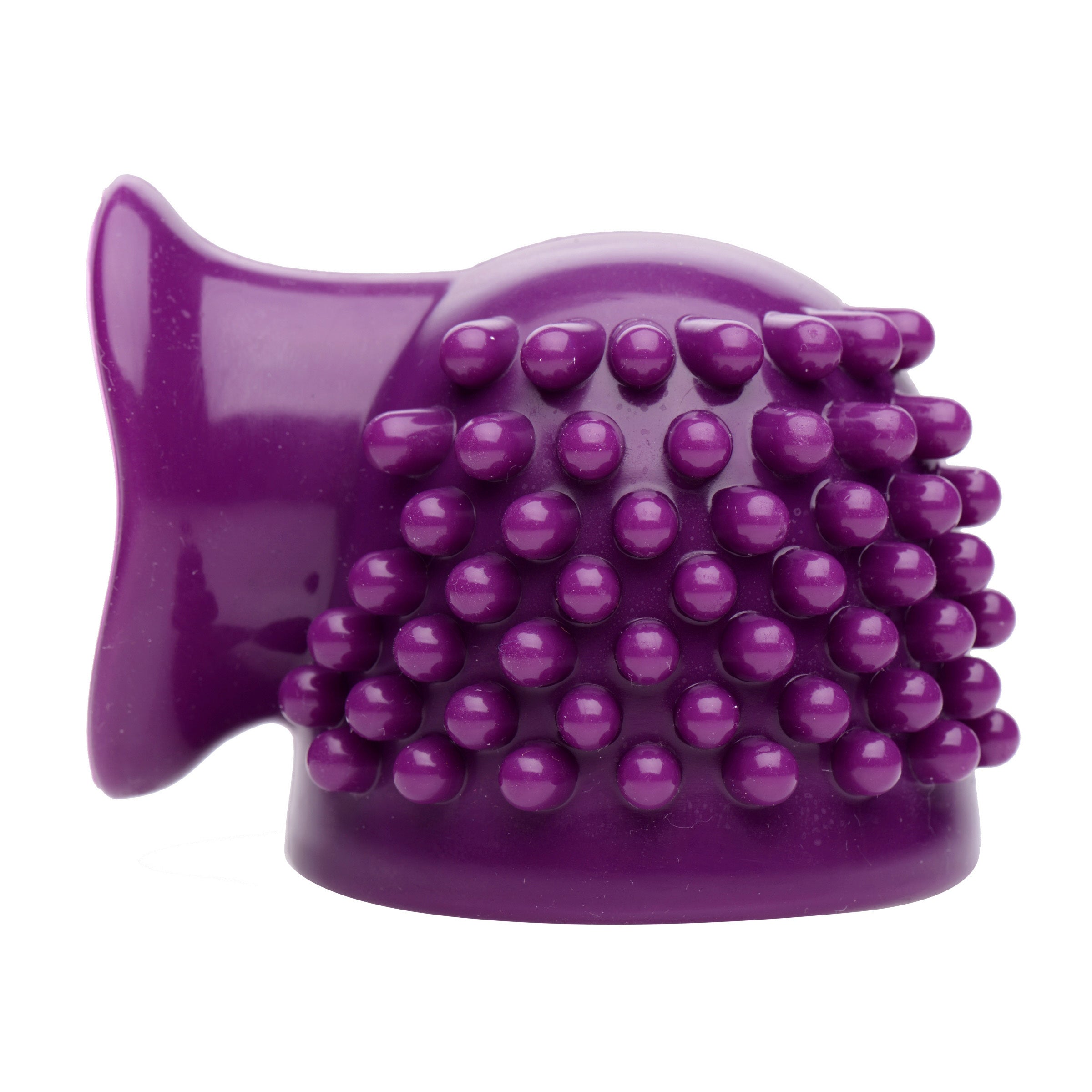 The silicone wand attachment in purple with various stimulating bumps