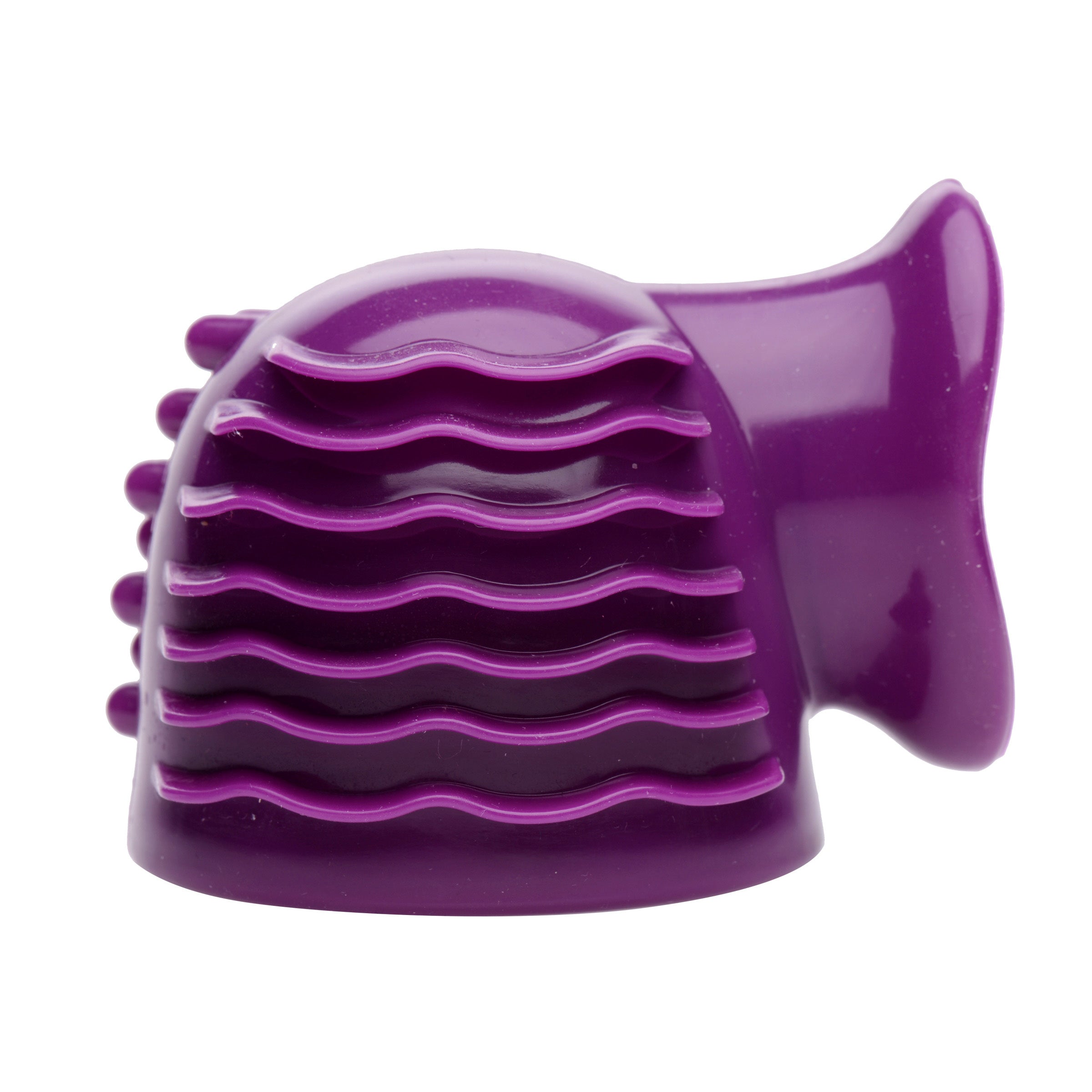 Detail of the purple wand attachment featuring a wavy texture design