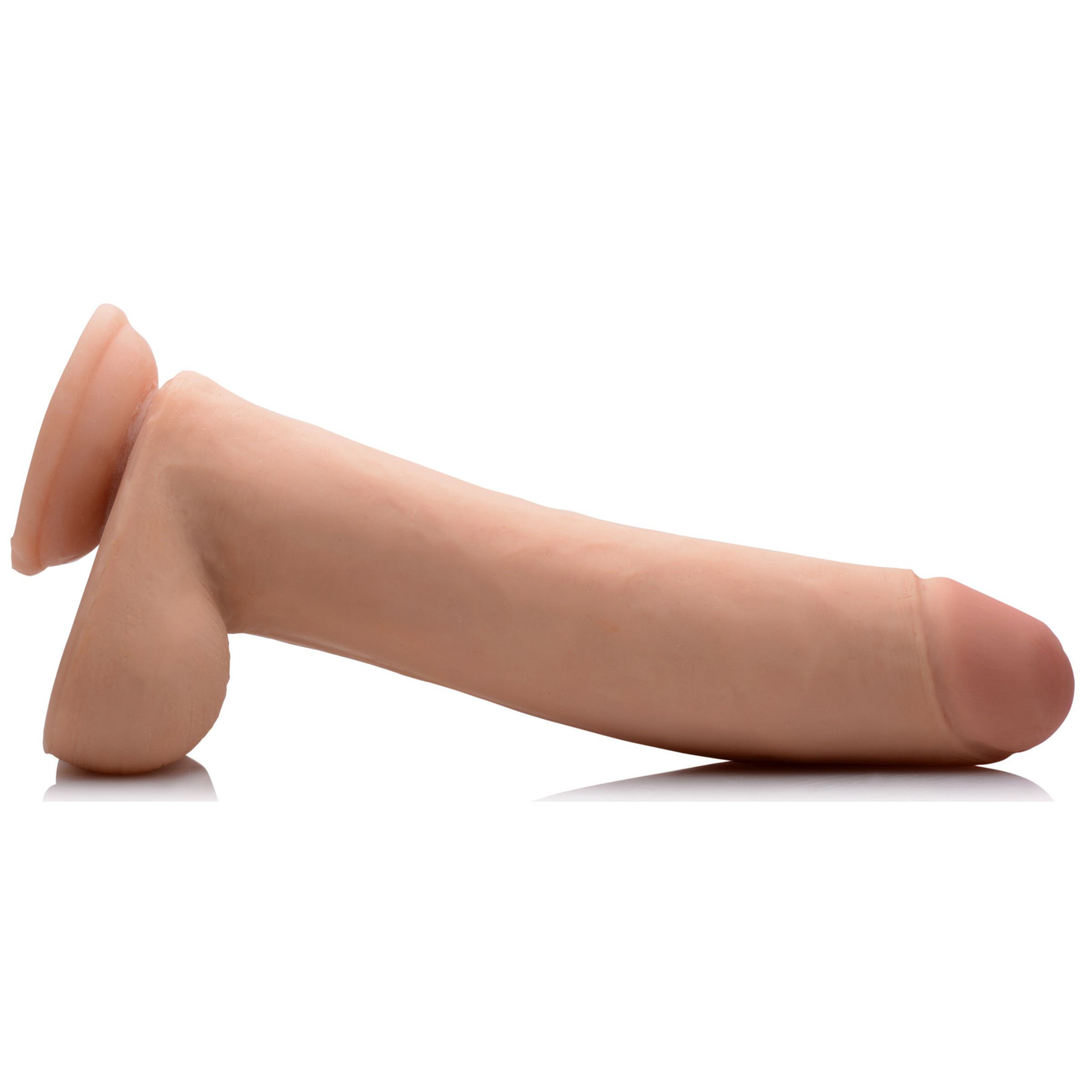 Close-up view of the Nathan Skintech Realistic 11 Inch Dildo on a white background