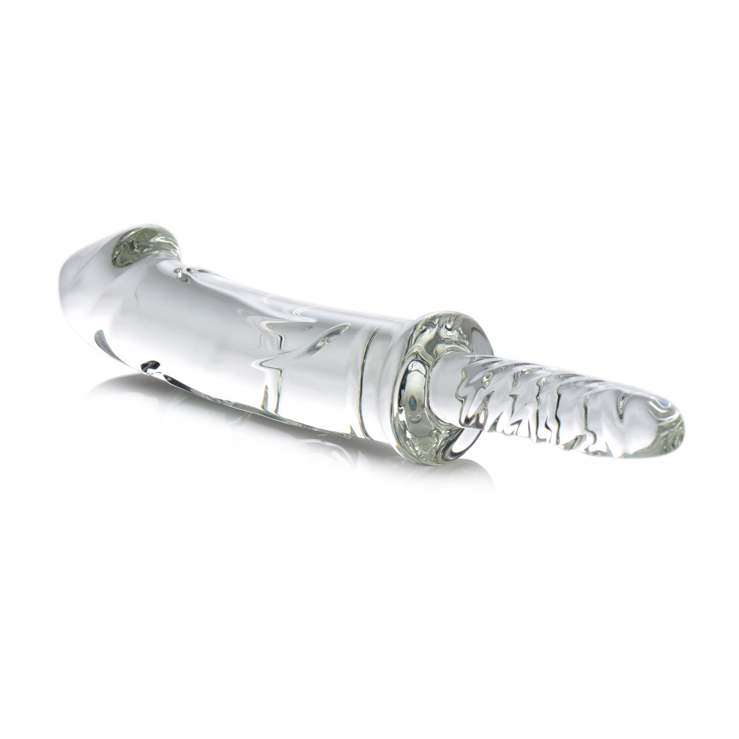 The Battle Rammer Phallic Glass Thruster with a transparent design and elongated handle