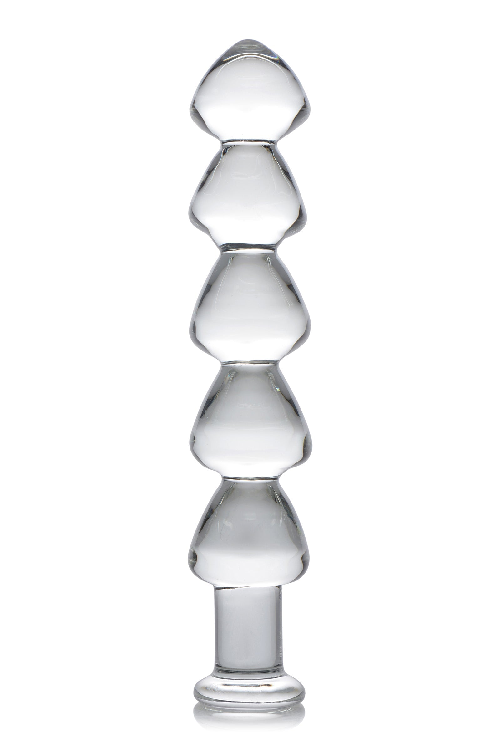 A clear glass anal link dildo with graduated beads