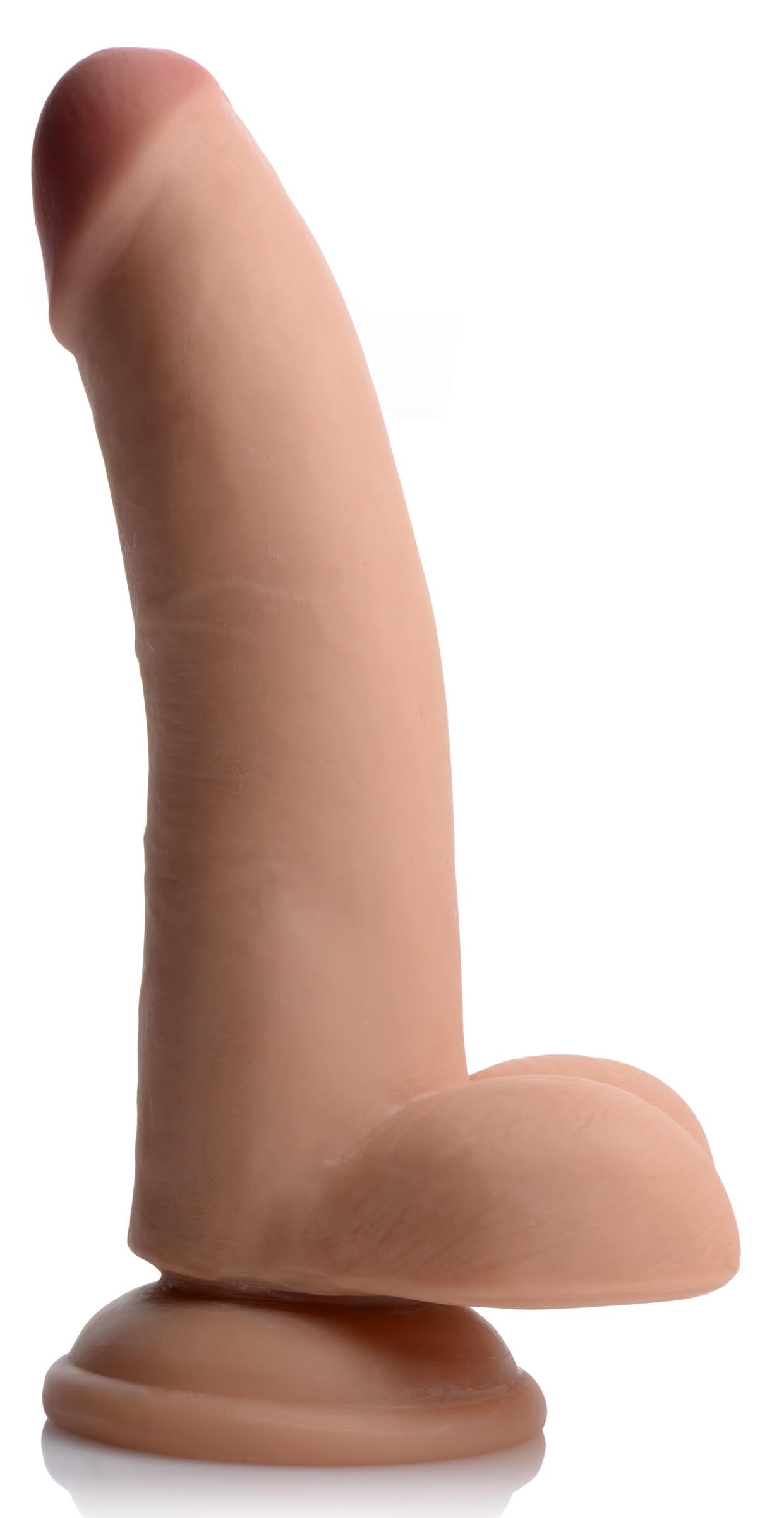 Close-up of the silicone-based realistic dildo with a sturdy suction base