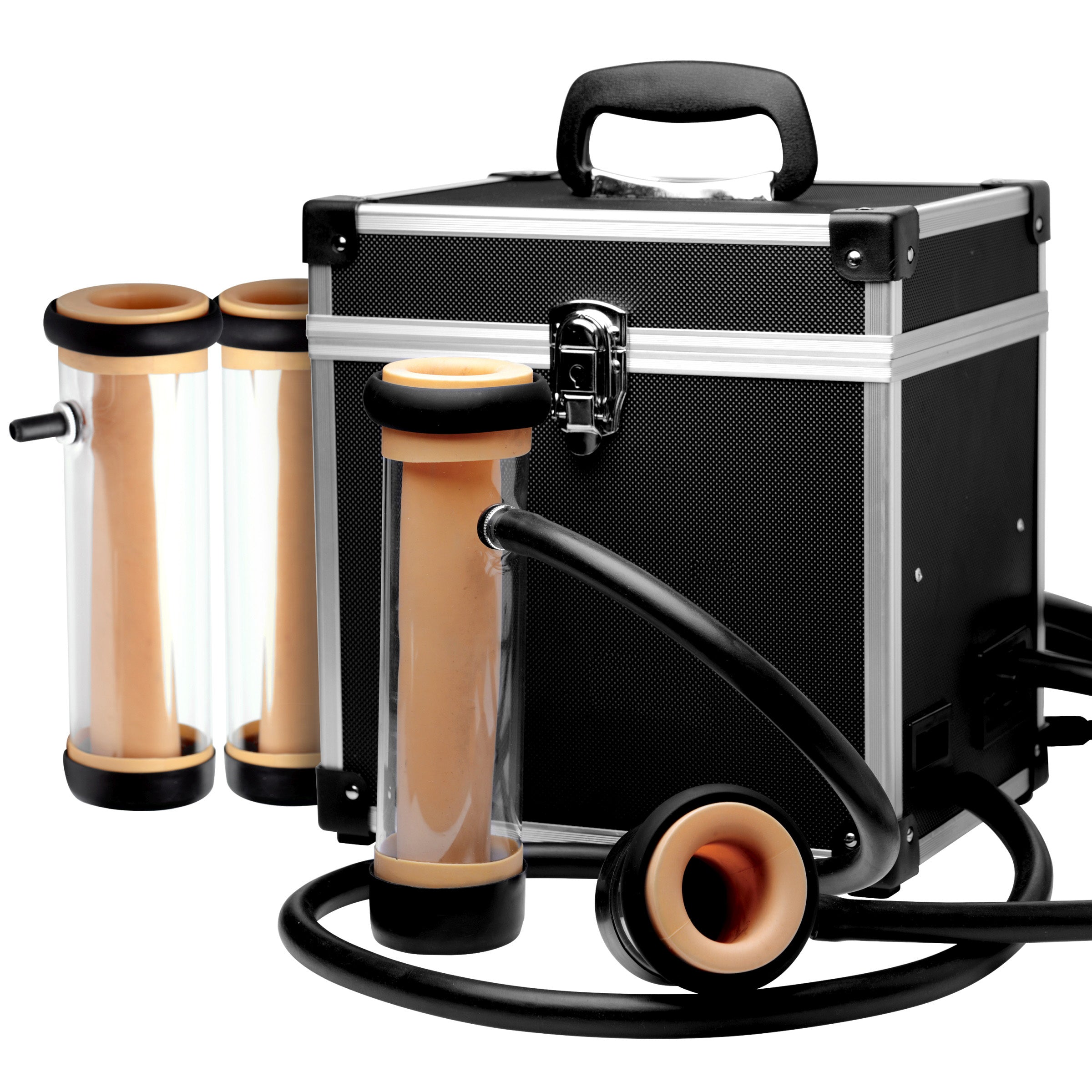 The Super Milker Machine's carrying case with organized compartments for tubes and accessories