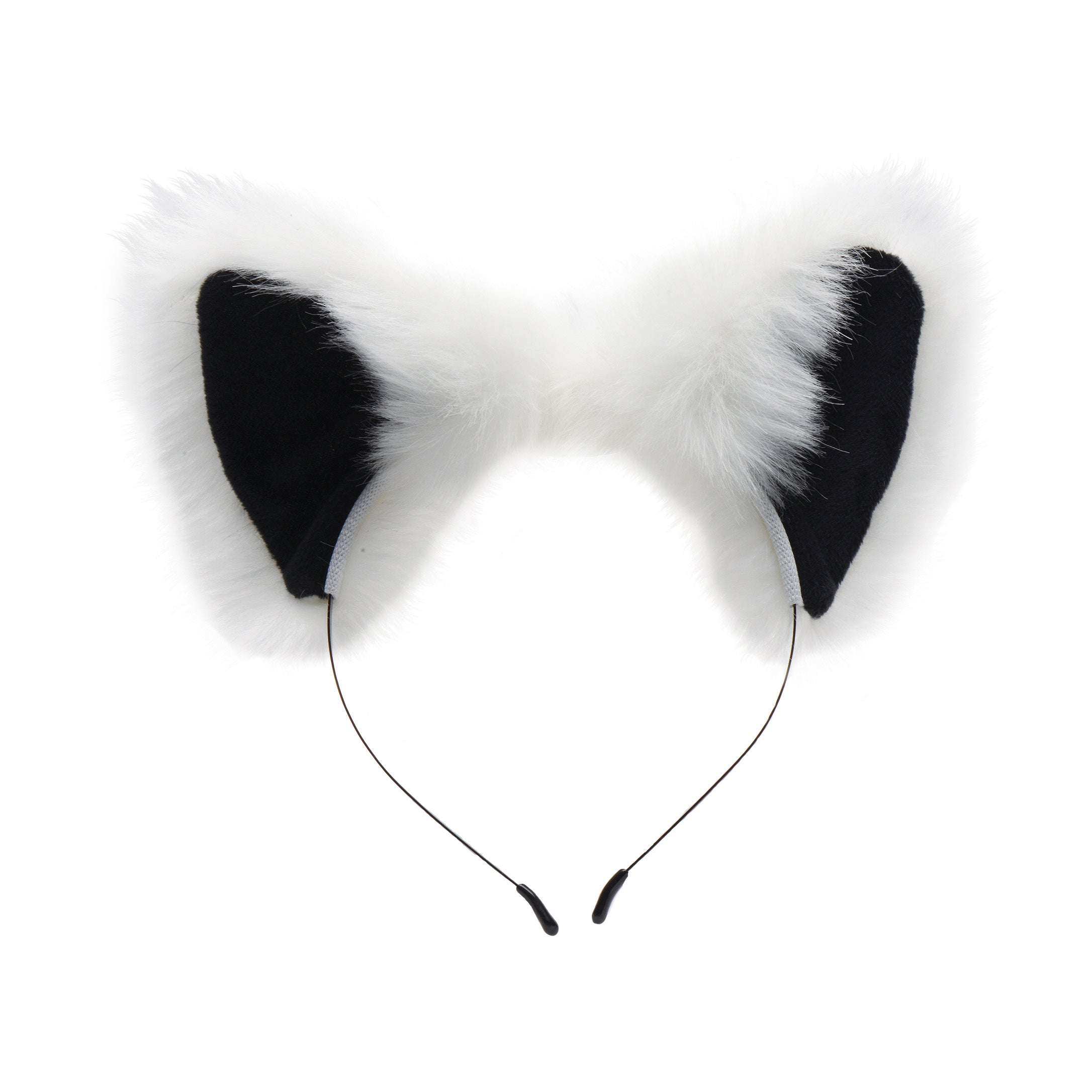 Black and white faux fur fox ears headband