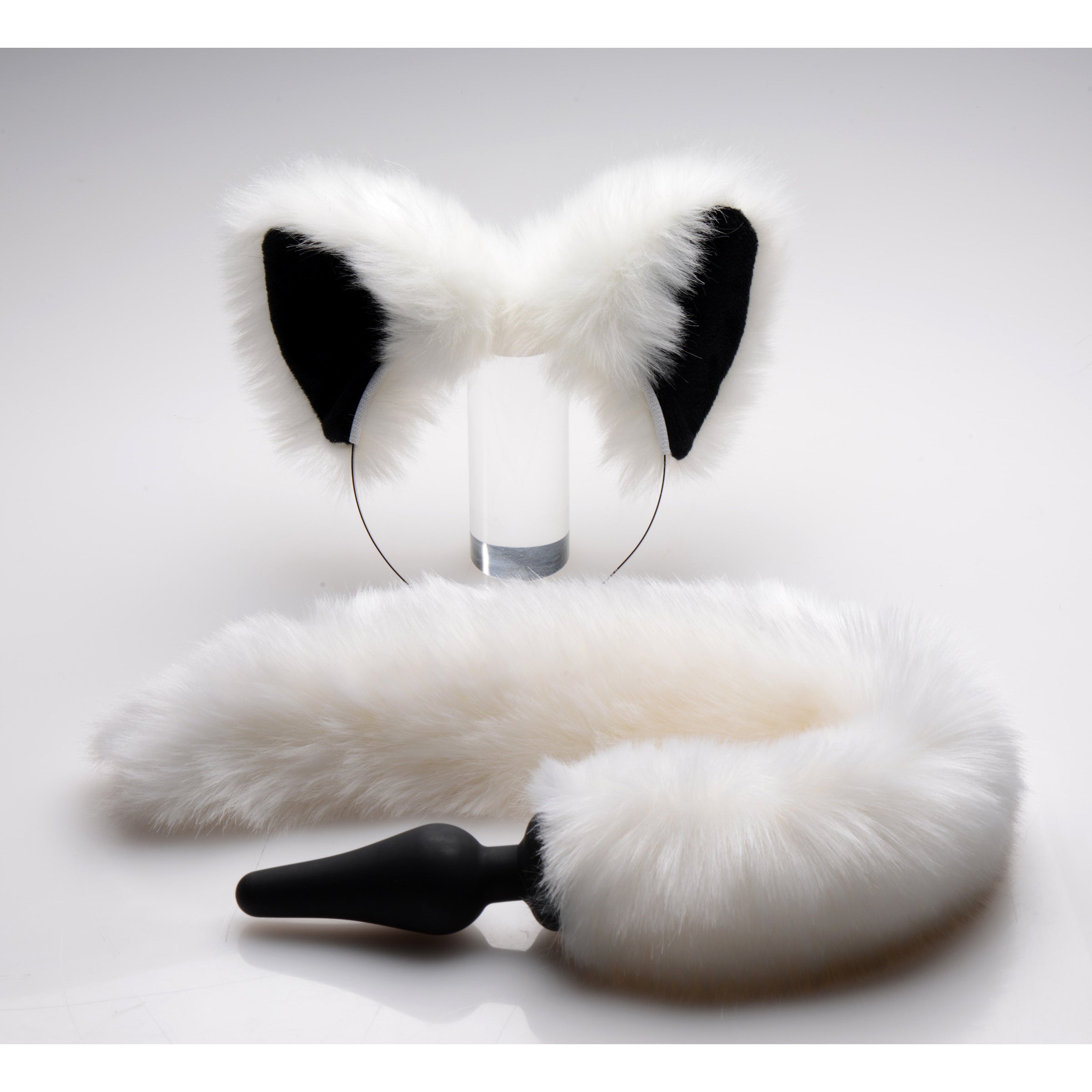 White faux fur fox ears and tail set for costume