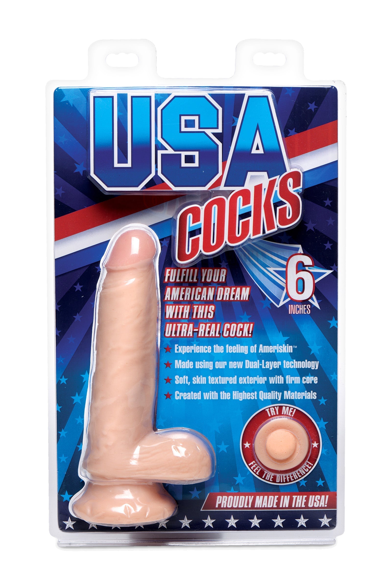 The realistic suction cup dildo presented in its original packaging