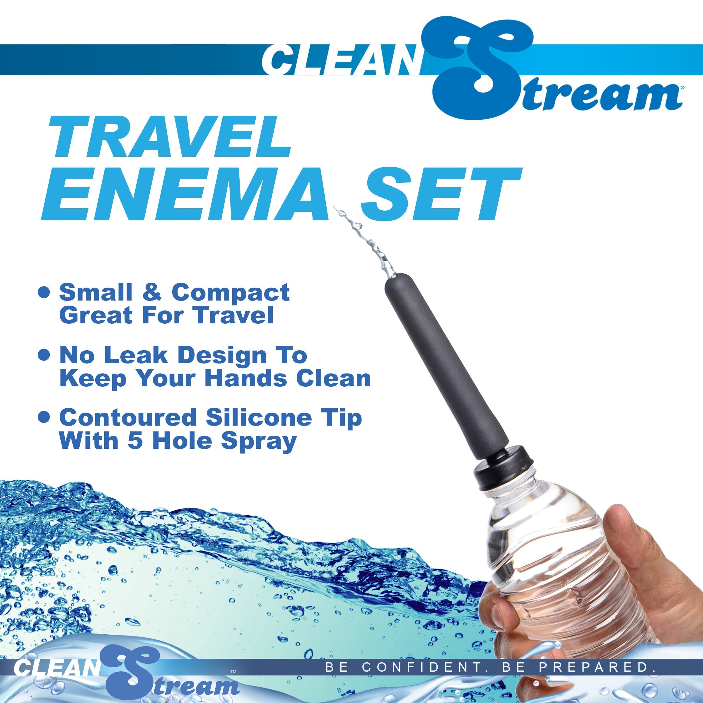 Compact travel enema set with all components for on-the-go use