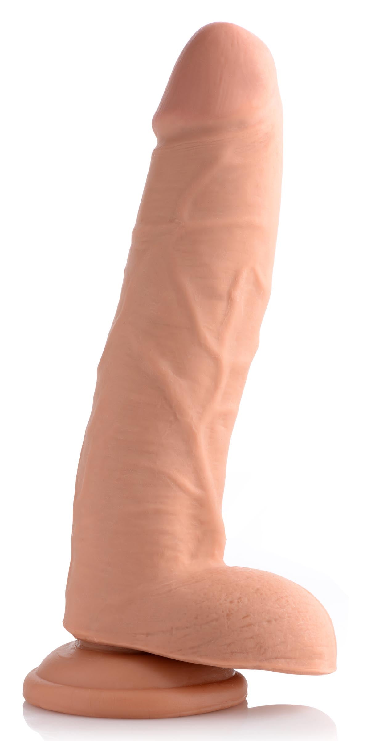 Close-up of the 9-inch dual-density silicone dildo with a suction base