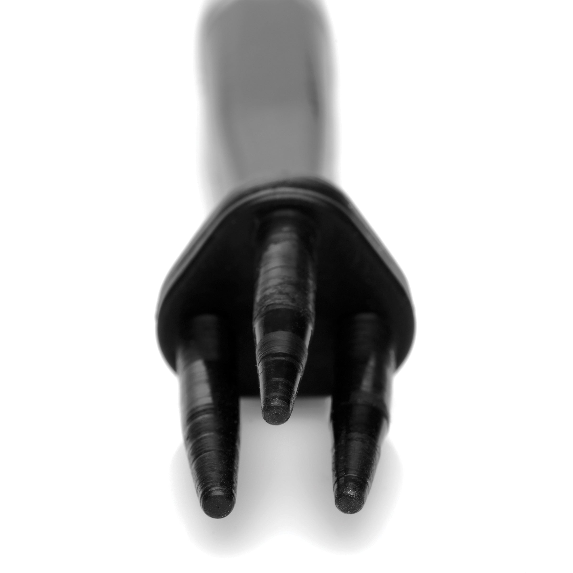 A black and silver Extreme Twilight Trident Estim Attachment against a monochrome background