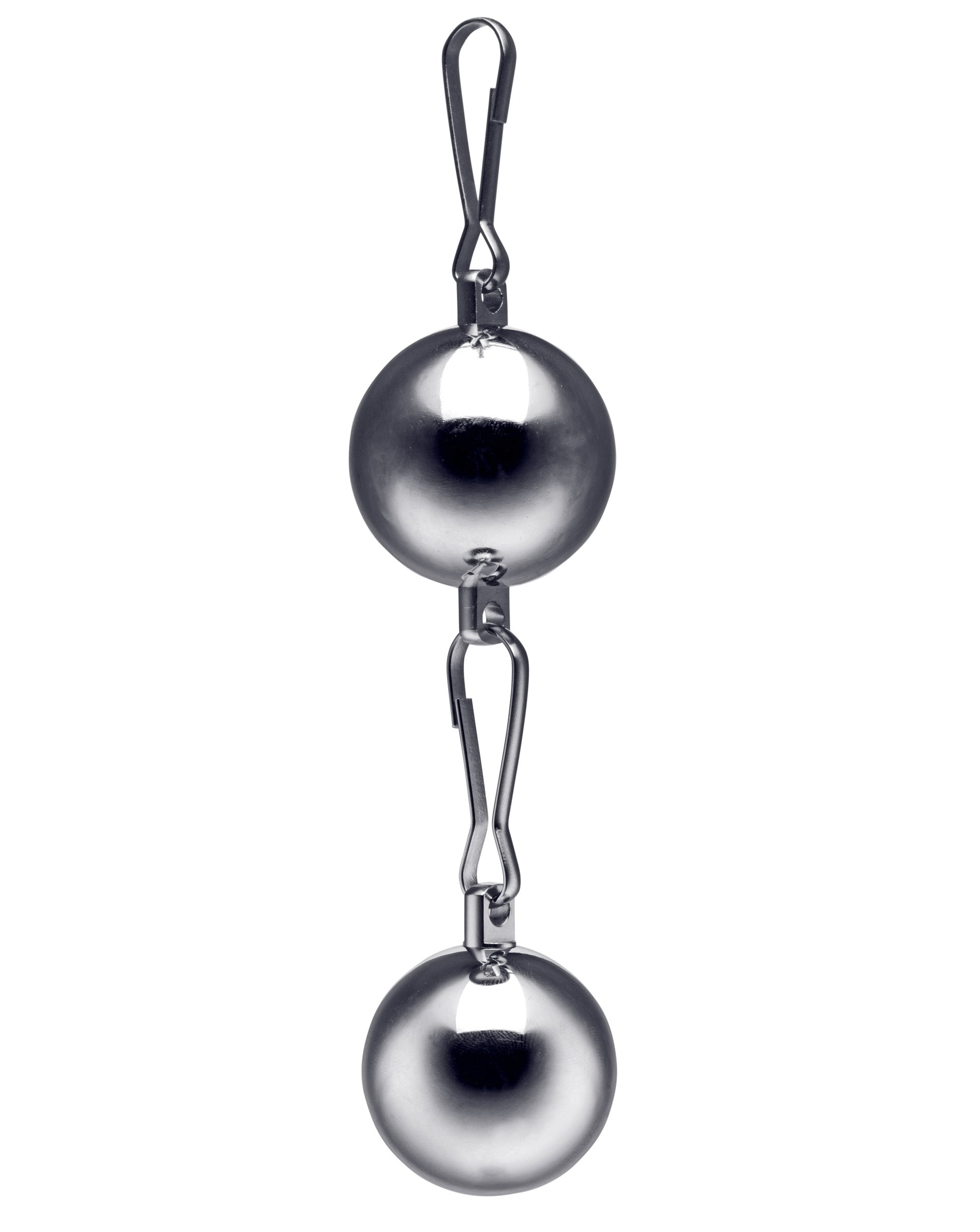 A pair of 8 oz interlocking ball weights connected by a short chain