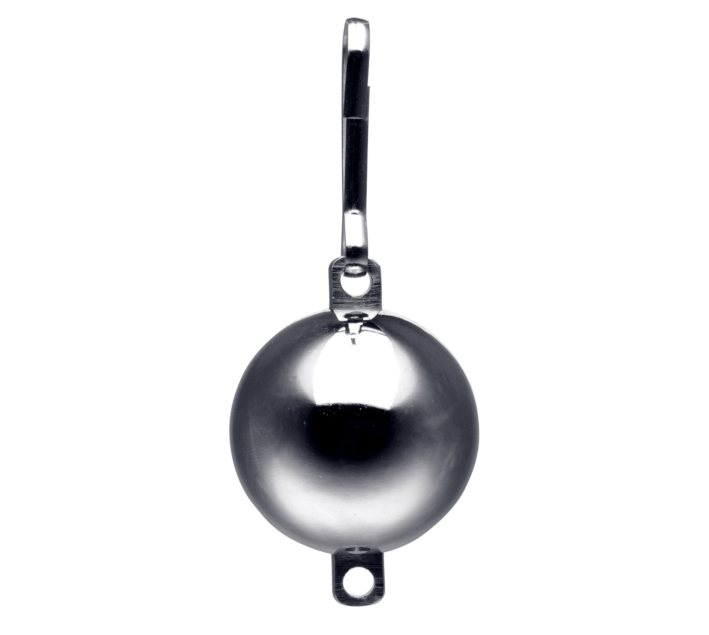 An 8 oz interlocking ball weight with a connection point suspended from a hook