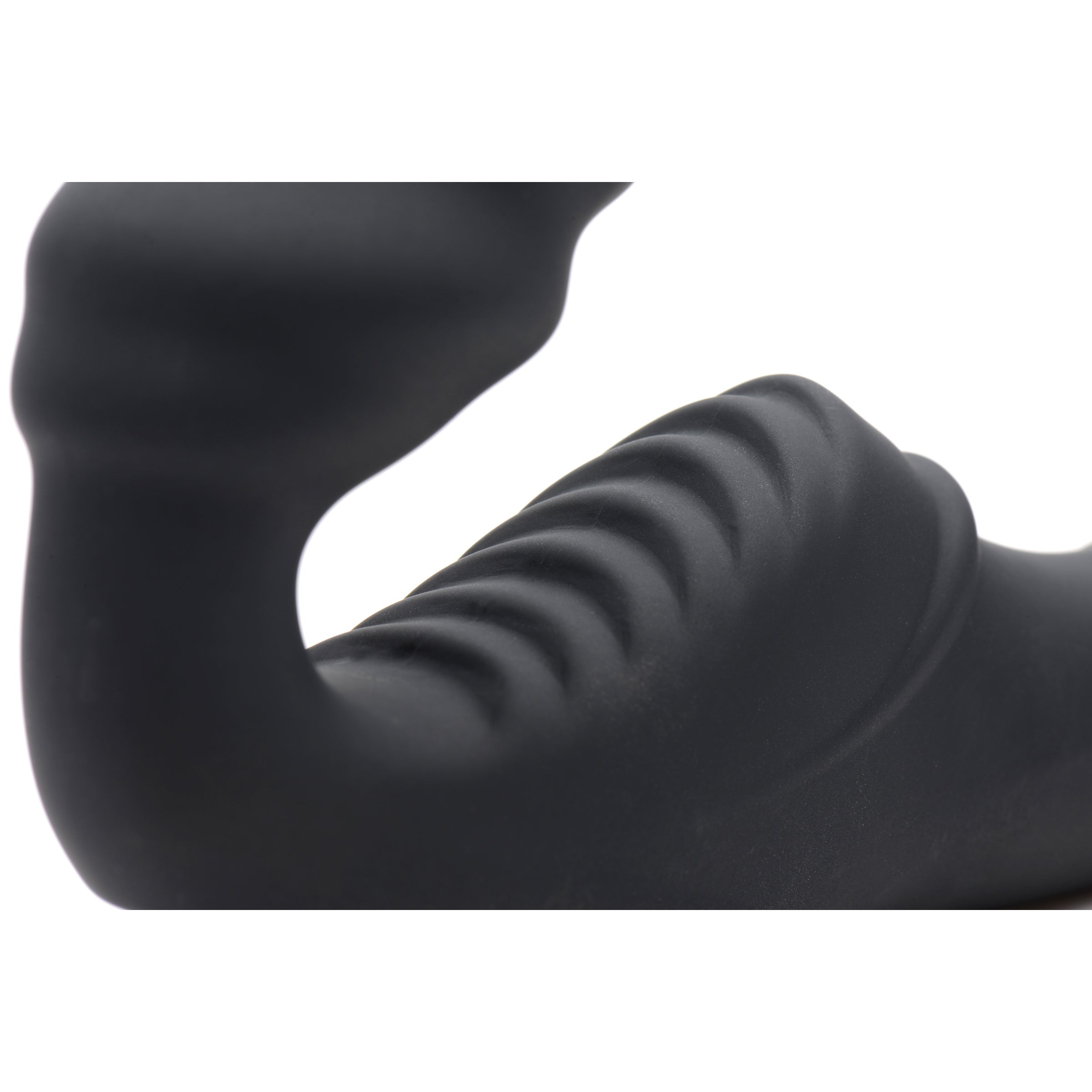 Detailed image of the Slim Rider Strapless Strap On's ribbed design