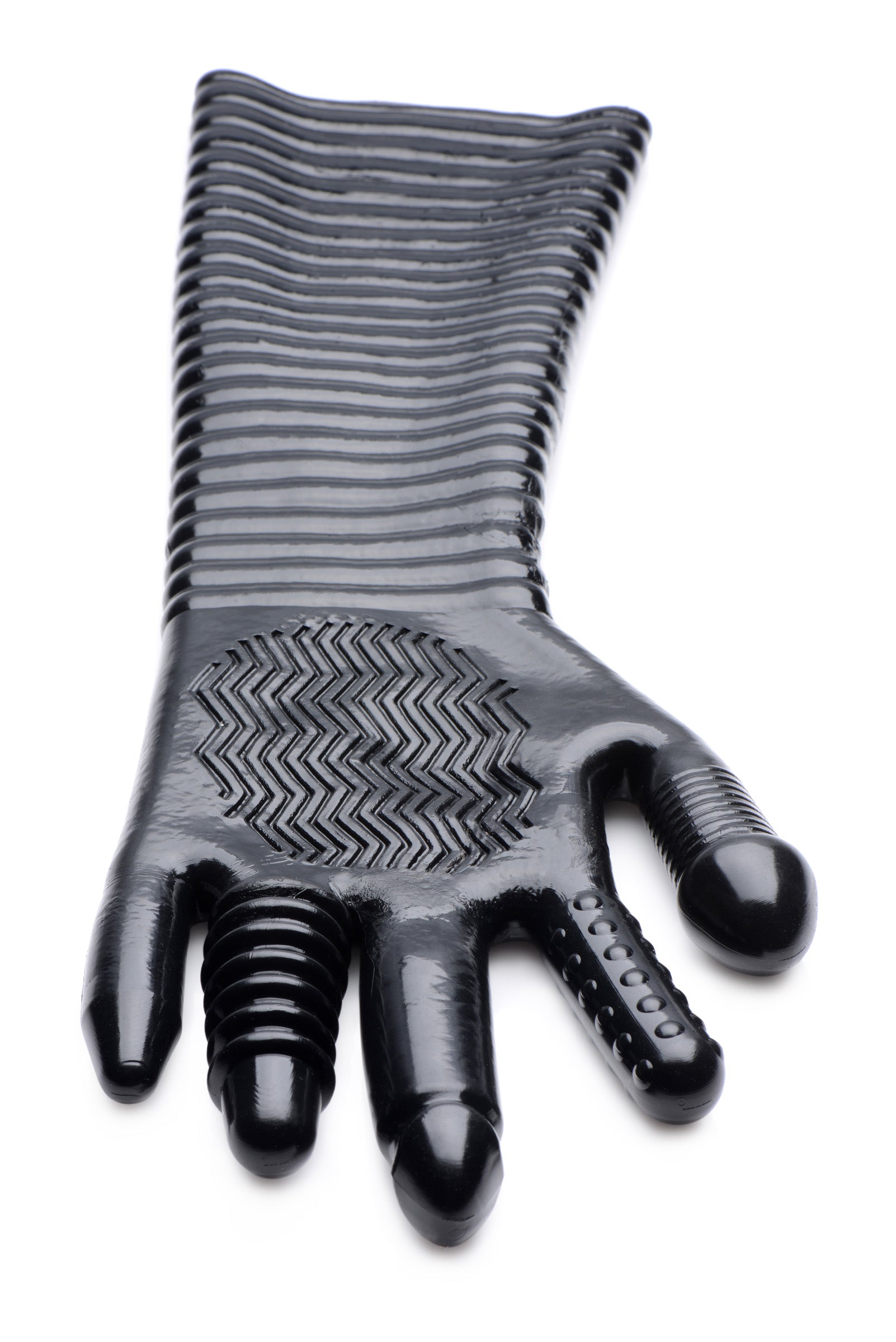 Detail of the Pleasure Fister Glove's hand area showing the texturing