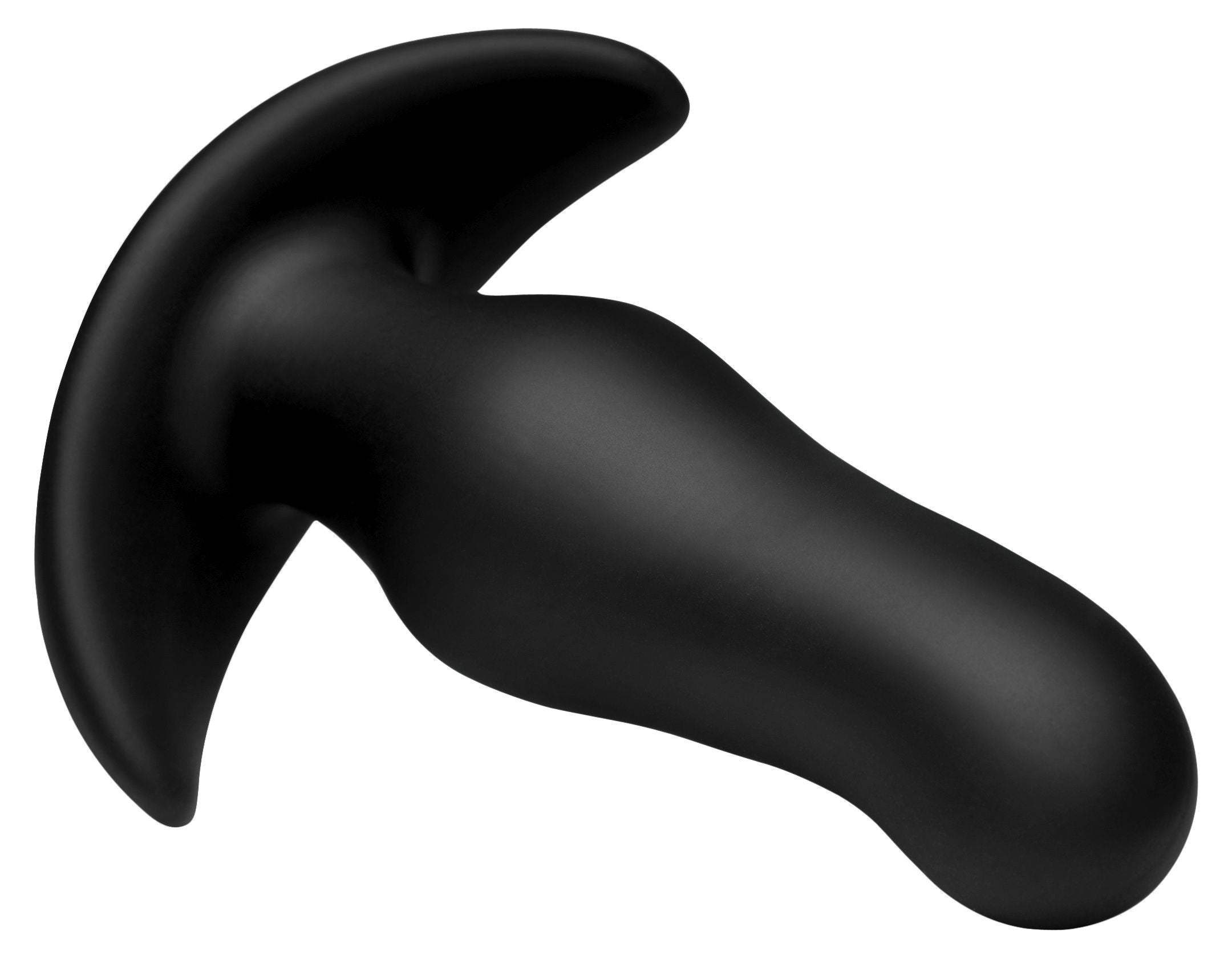 Side view of the black prostate stimulation device with a curved design