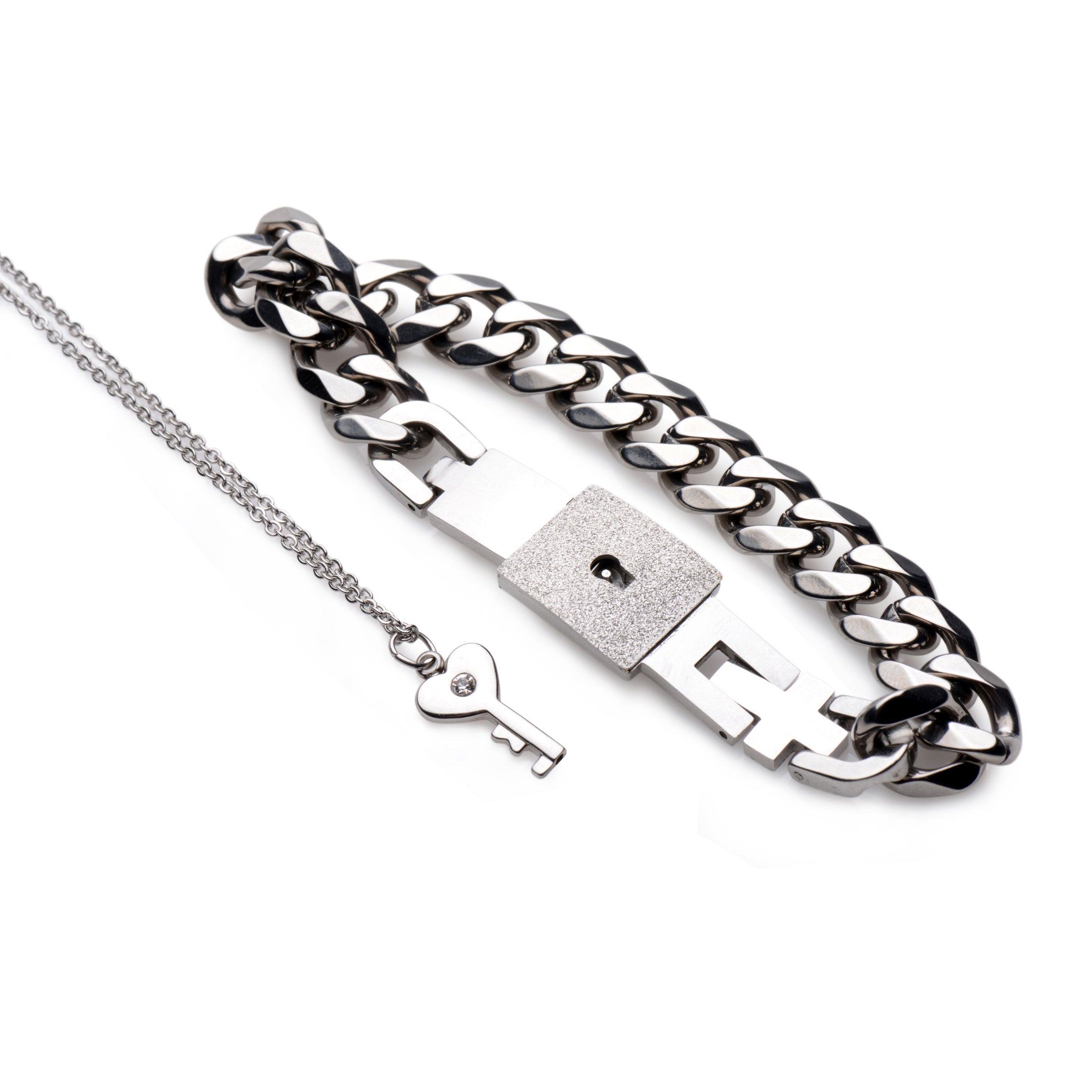 Chained locking bracelet and key necklace set from Master Series