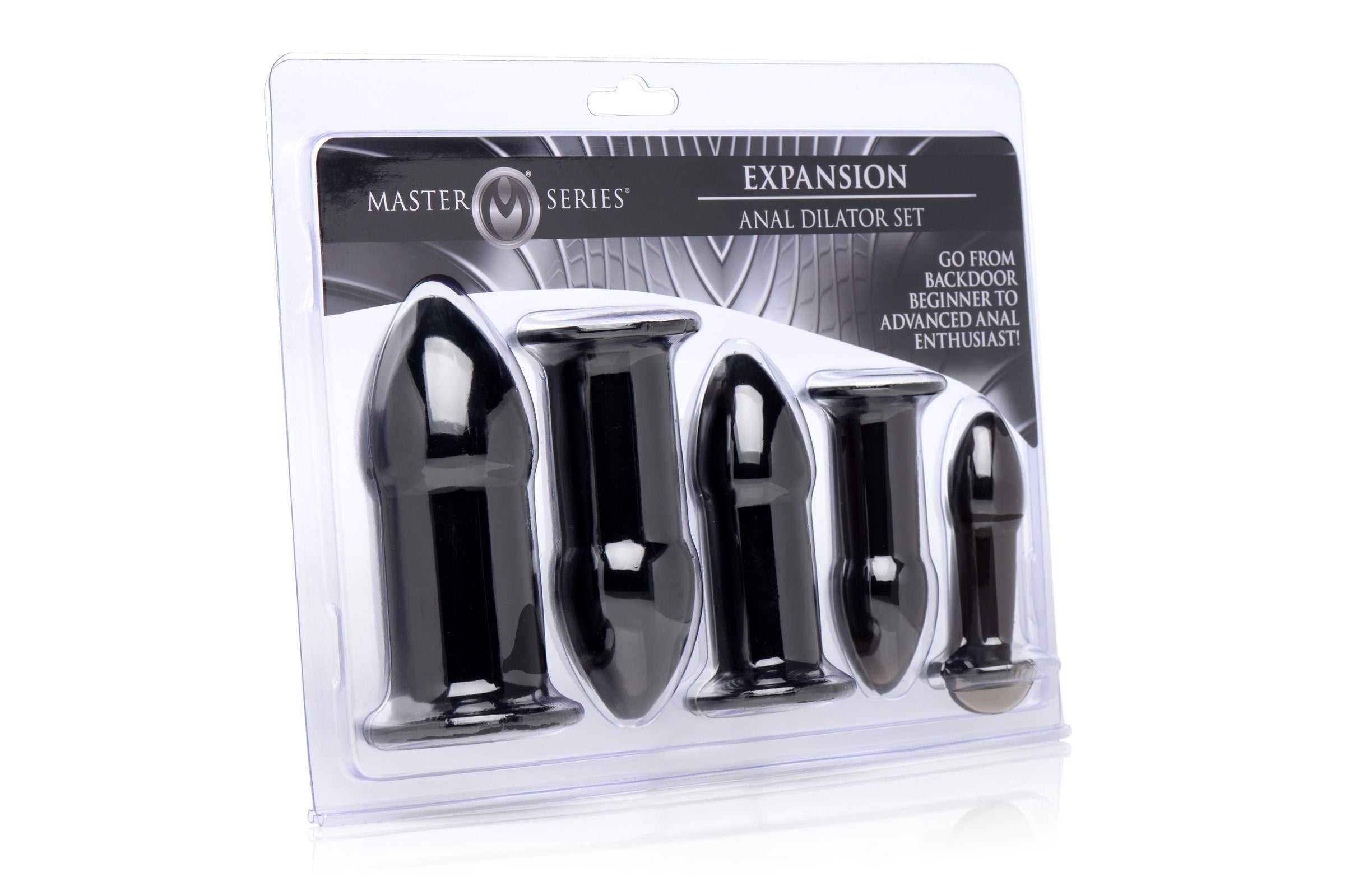 A complete black butt plug training kit including multiple sizes for progression