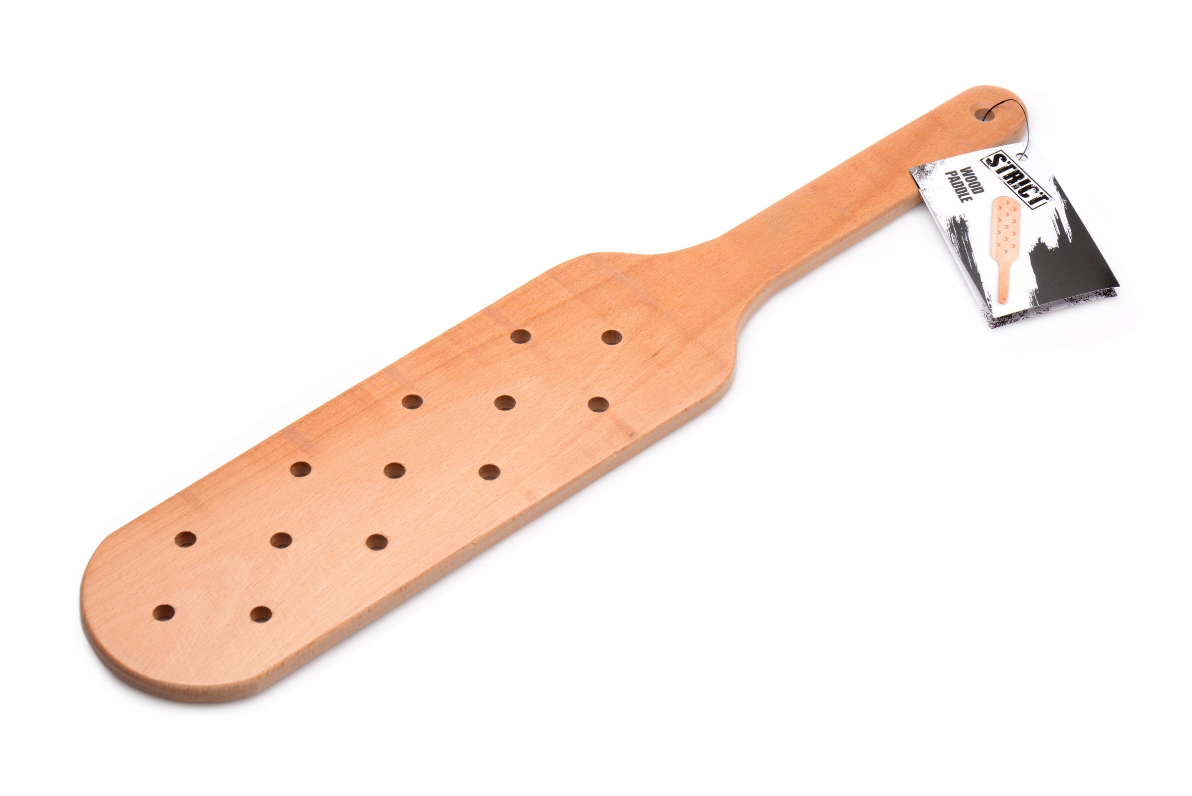 Wooden paddle with a series of holes designed for better grip