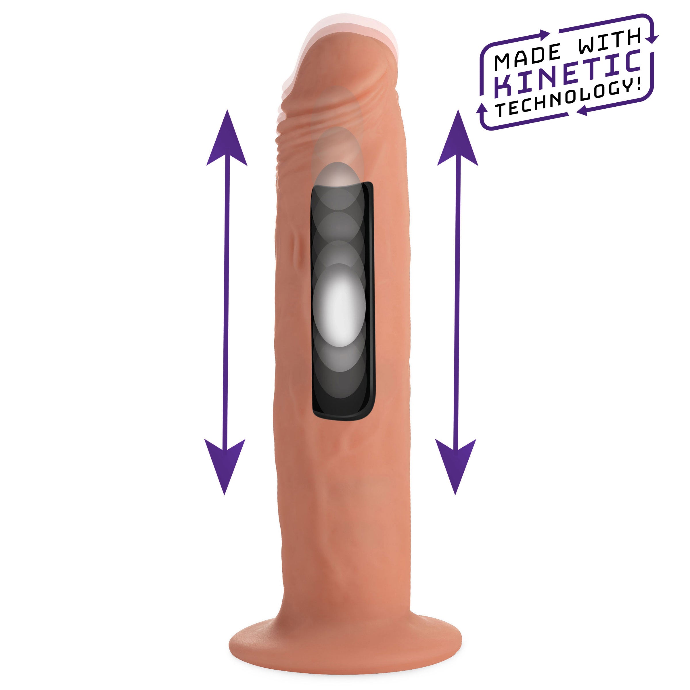 Scale image showing the length and girth of the Kinetic Thumping Dildo