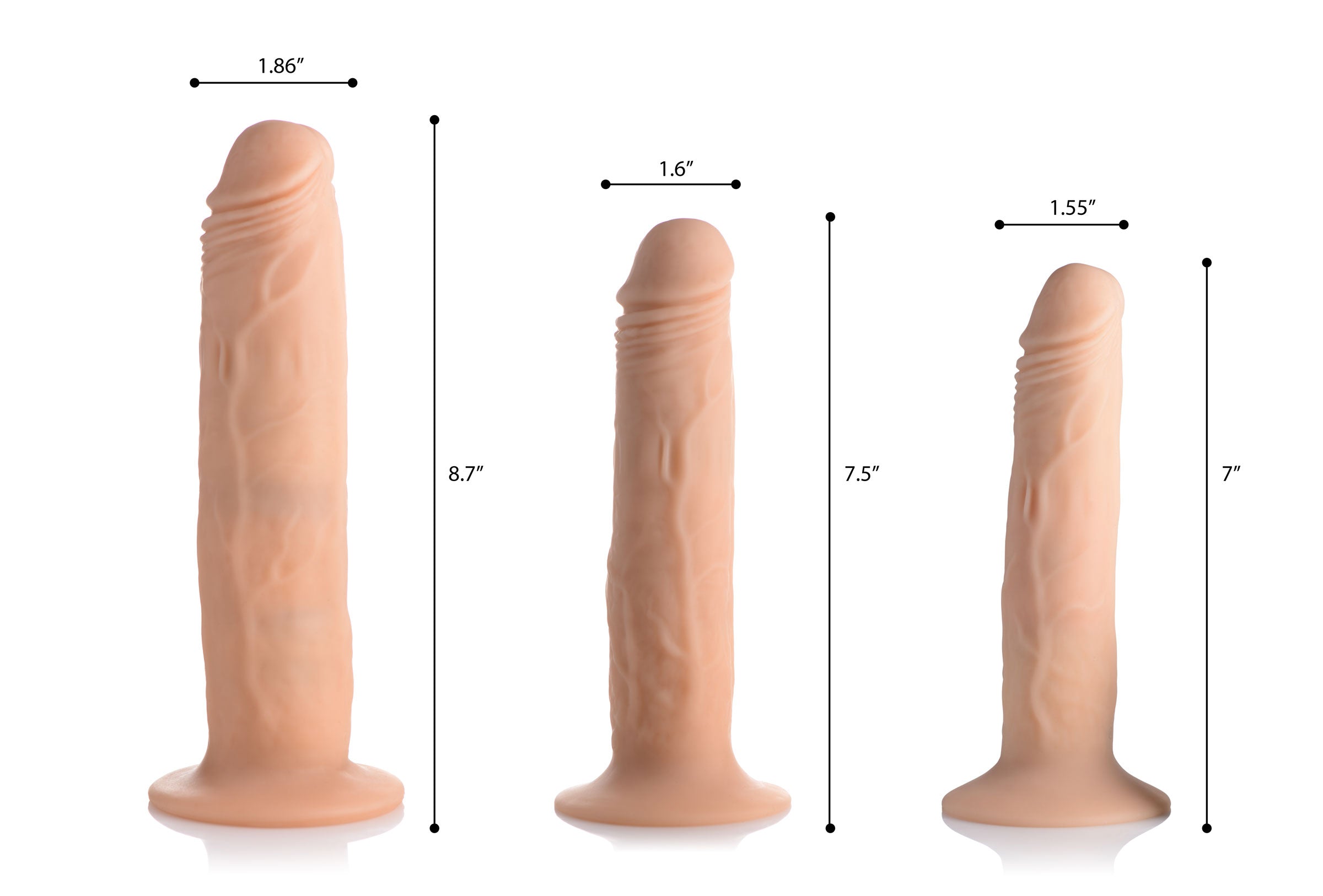 Size dimensions of the Kinetic Thumping 7x Remote Control Dildo