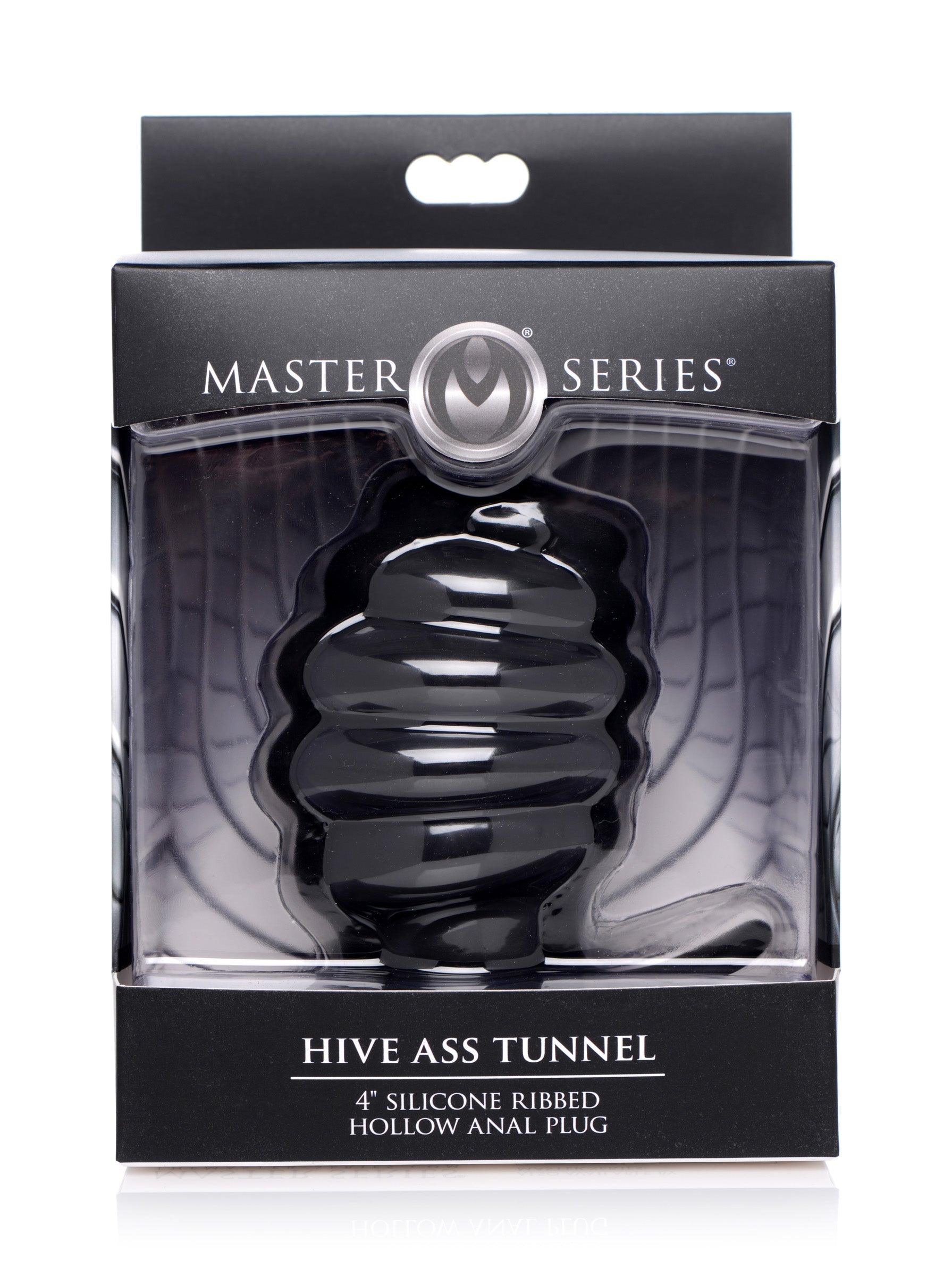 Packaging of the Hive Ass Tunnel ribbed hollow anal plug for display