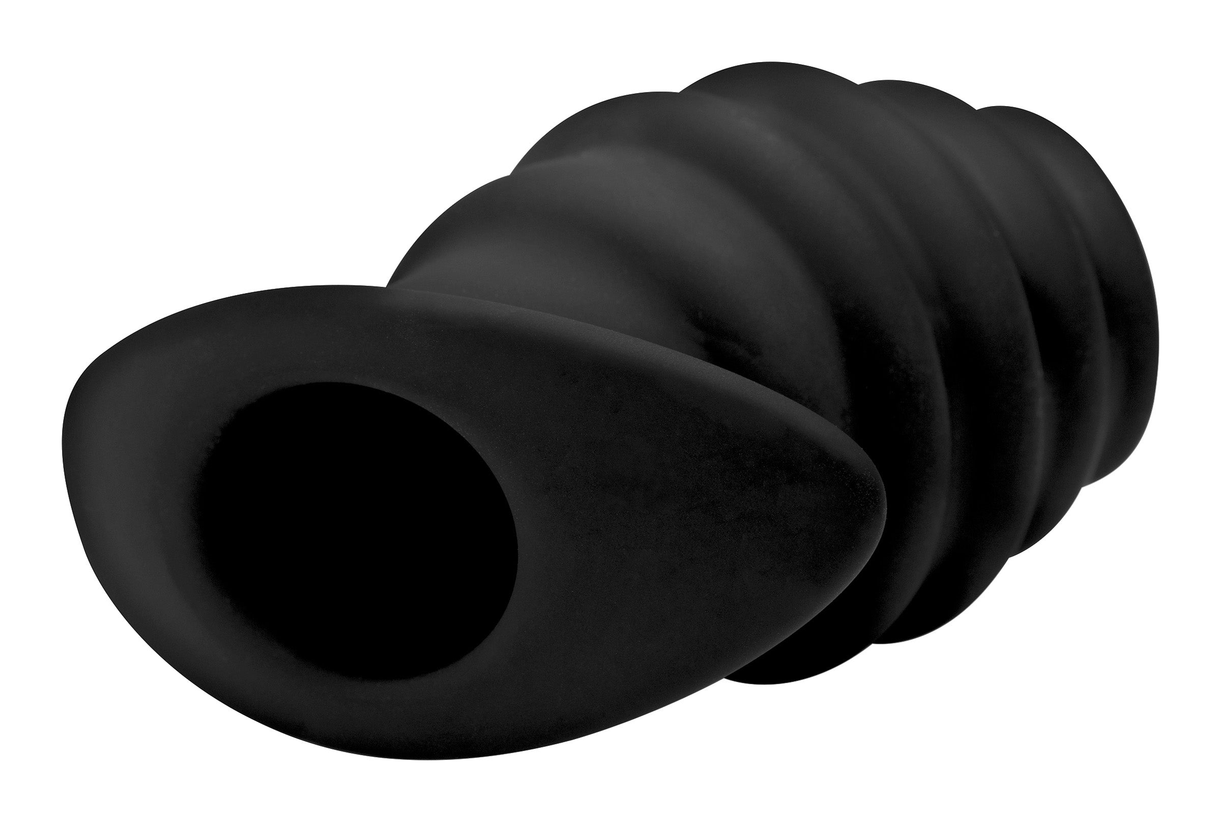 Silicone anal plug with a ribbed texture and hollow passage from the Hive Ass Tunnel series