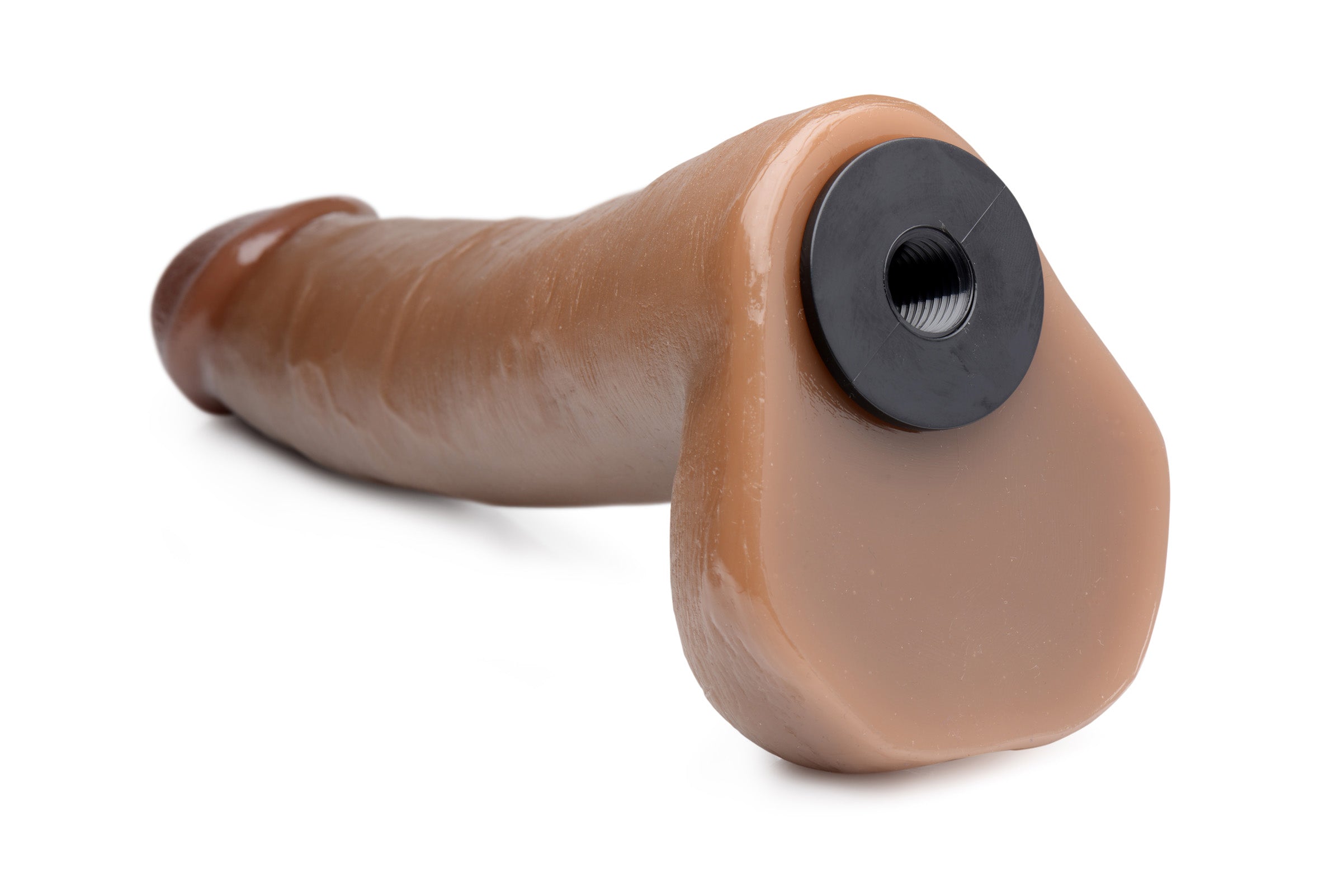 8-inch Cock Lock Brown Dildo with black handle detail