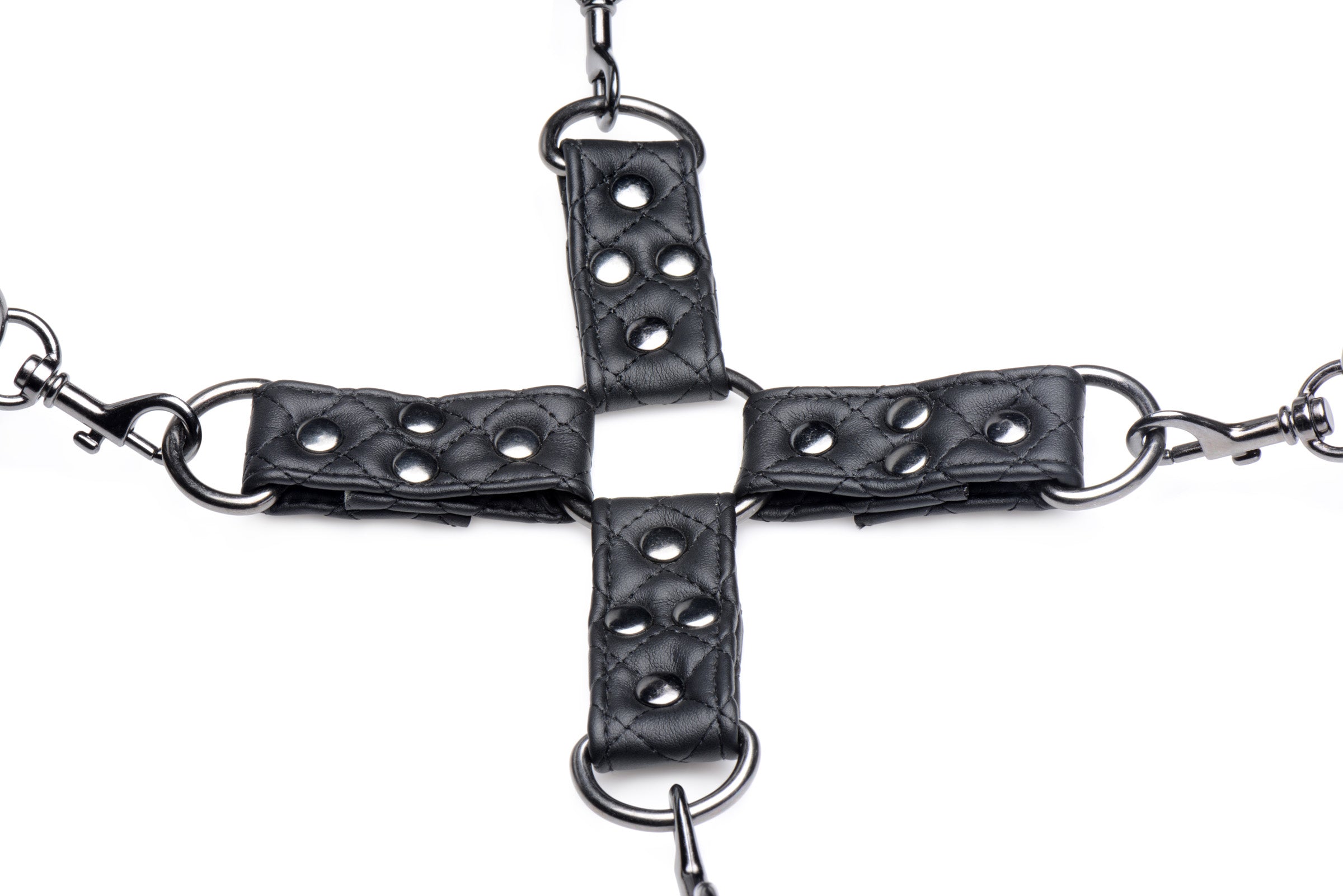 Hog-tie adaptor with metal rings for versatile bondage positioning