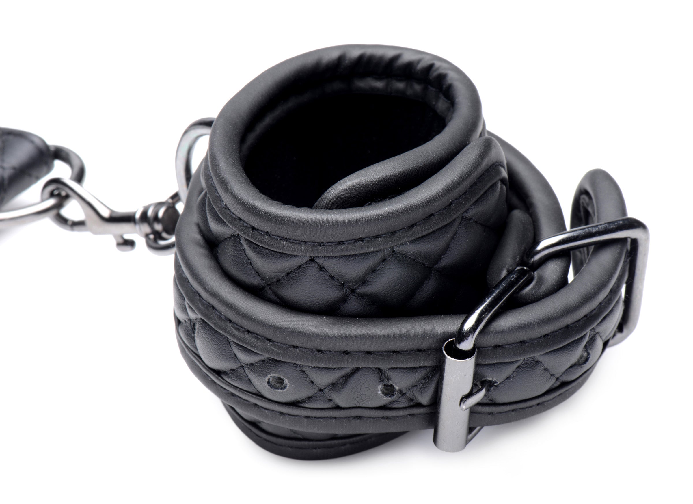 Black leather wrist cuffs with metal fastenings from Concede restraint set