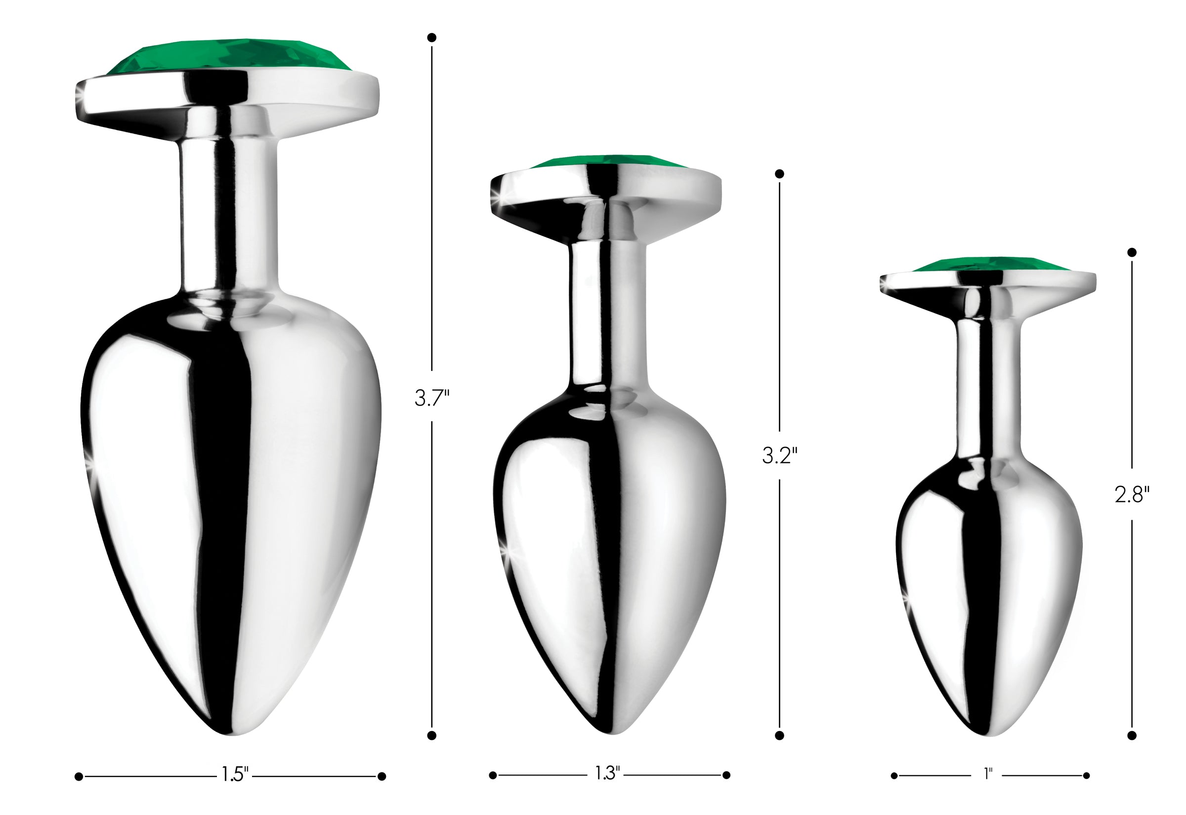 Set of three emerald gem anal plugs in varying sizes