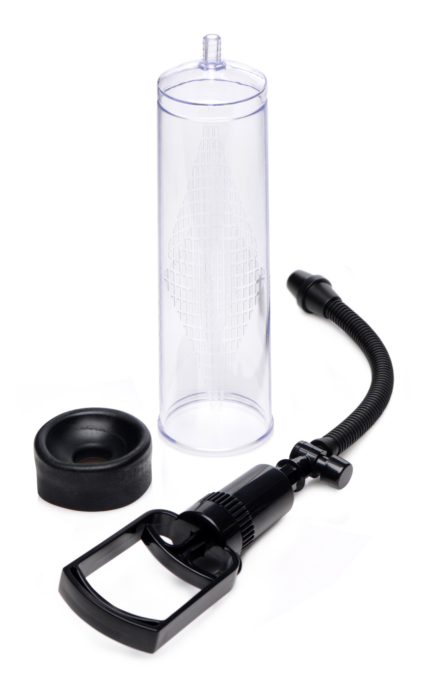 The Trigger Penis Pump with ergonomic black handle and suction tube